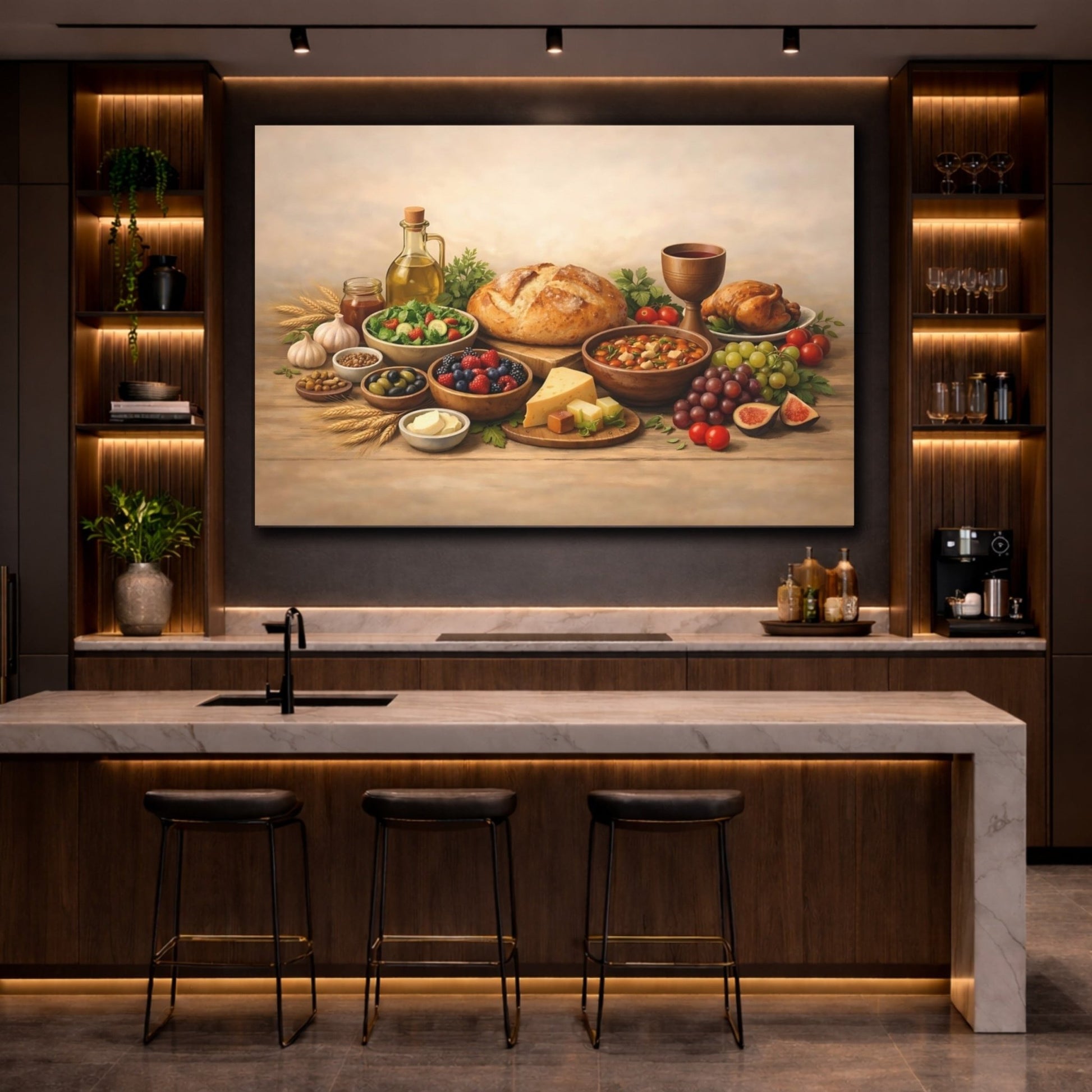 Religious Feast Table Rustic Food Spread - Canvas Wall Art Print - YesArtYes