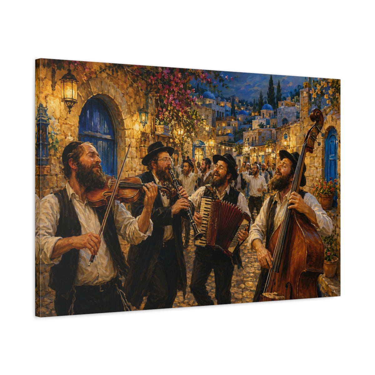 Main Mockup. Religious Festival Musicians Jewish Celebration shown as canvas print