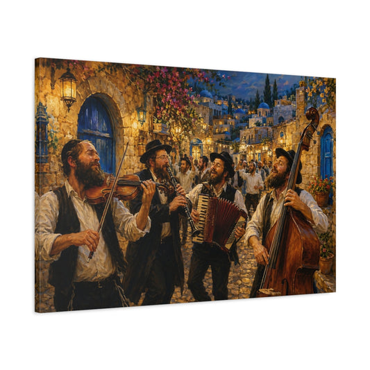 Main Mockup. Religious Festival Musicians Jewish Celebration shown as canvas print