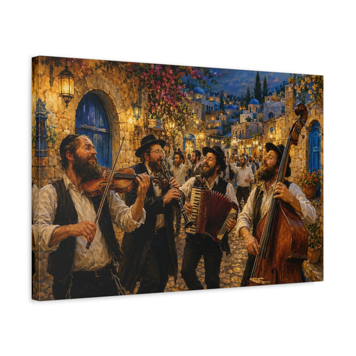 Side Mockup 3. Religious Festival Musicians Jewish Celebration shown as canvas print