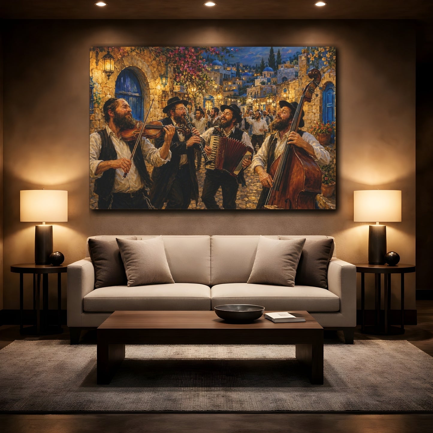 Mockup 2. Religious Festival Musicians Jewish Celebration shown as canvas print