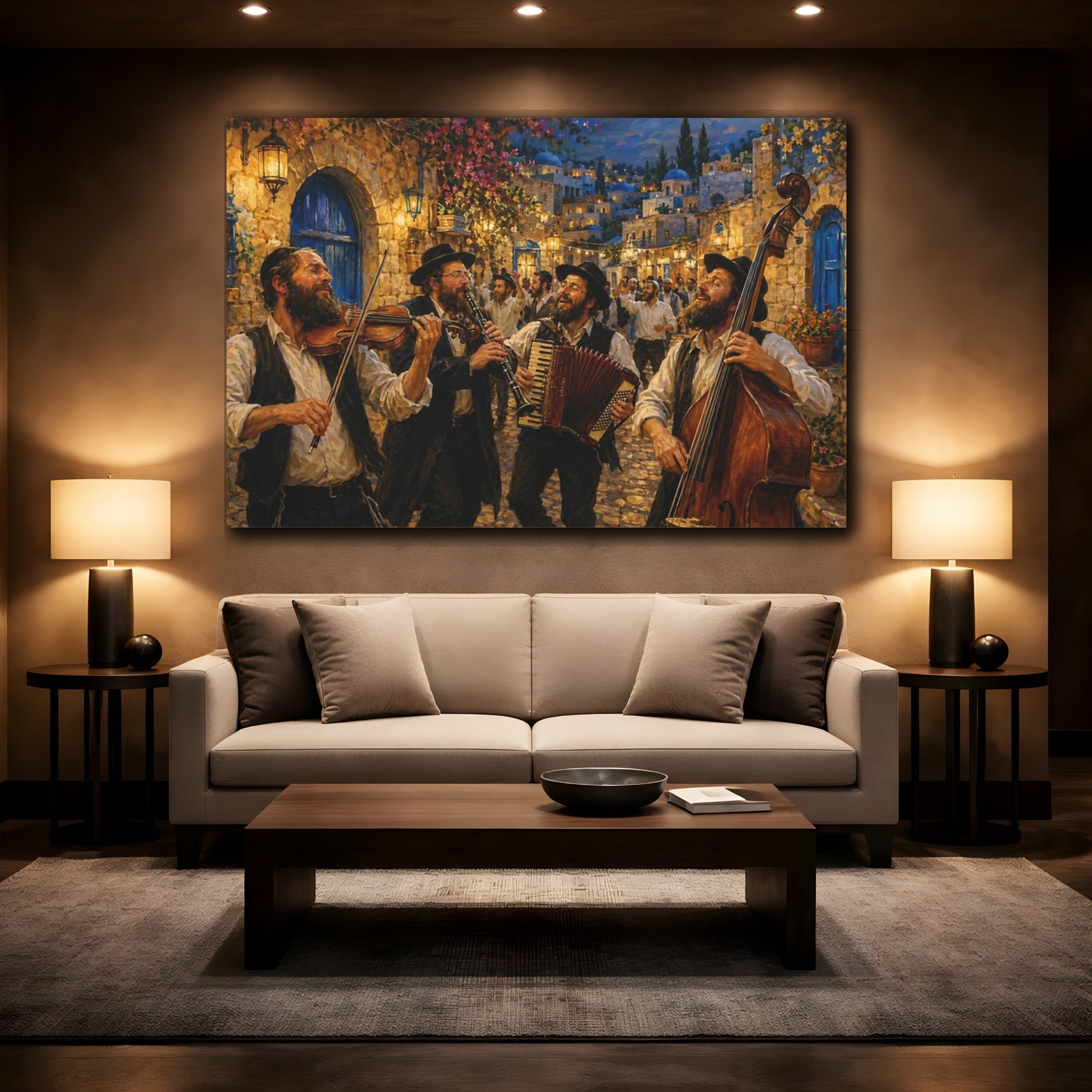 Mockup 2. Religious Festival Musicians Jewish Celebration shown as canvas print