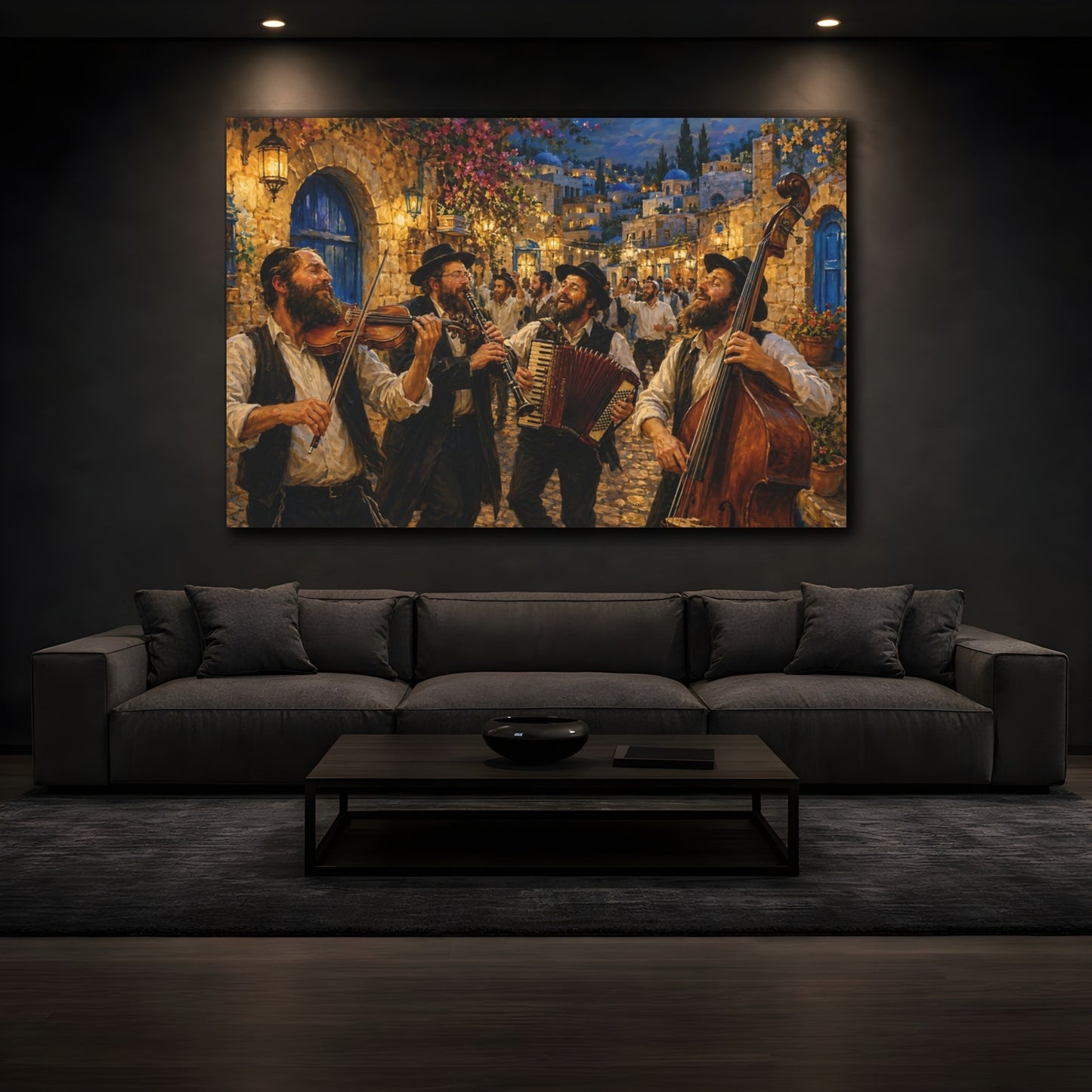Mockup 3. Religious Festival Musicians Jewish Celebration shown as canvas print