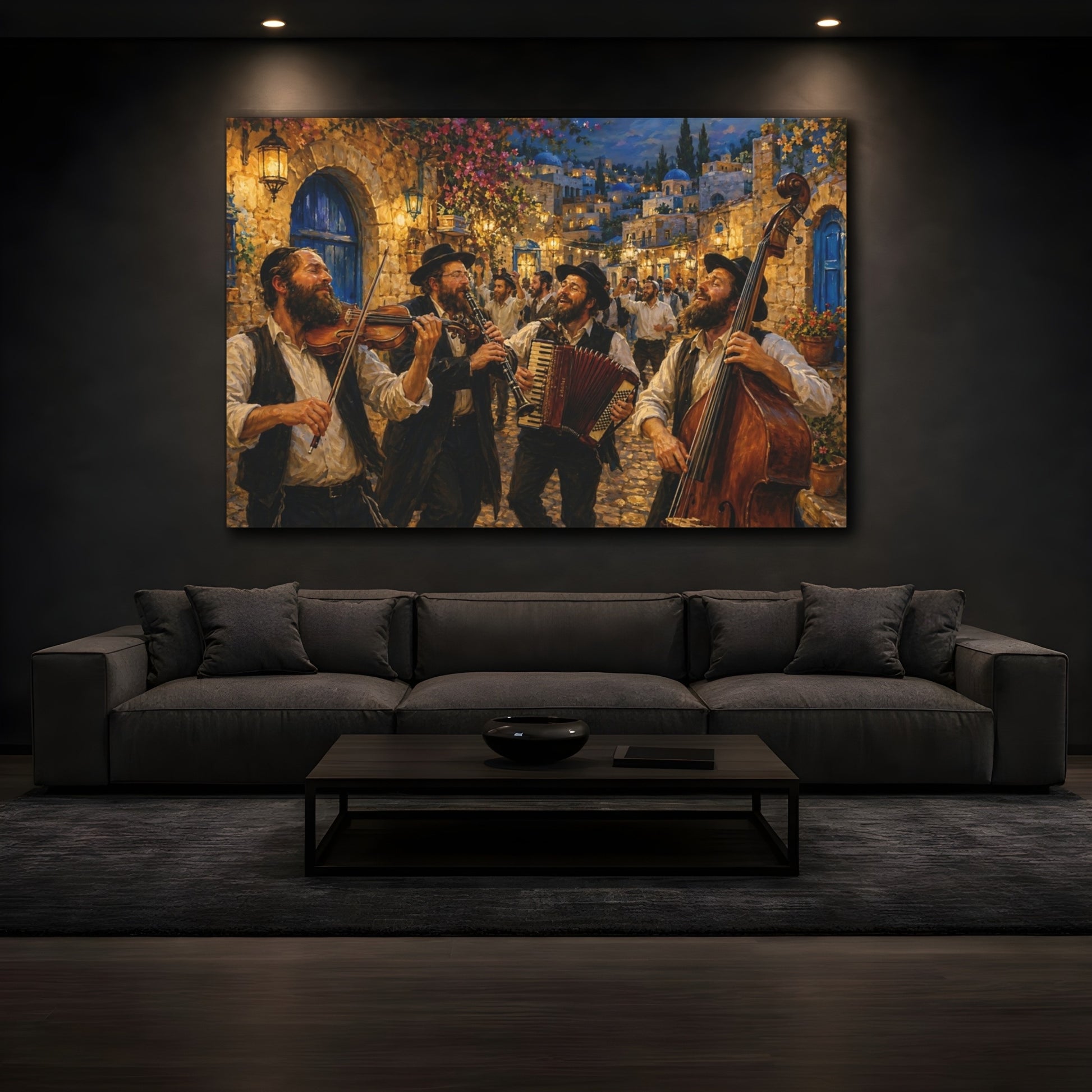 Mockup 3. Religious Festival Musicians Jewish Celebration shown as canvas print