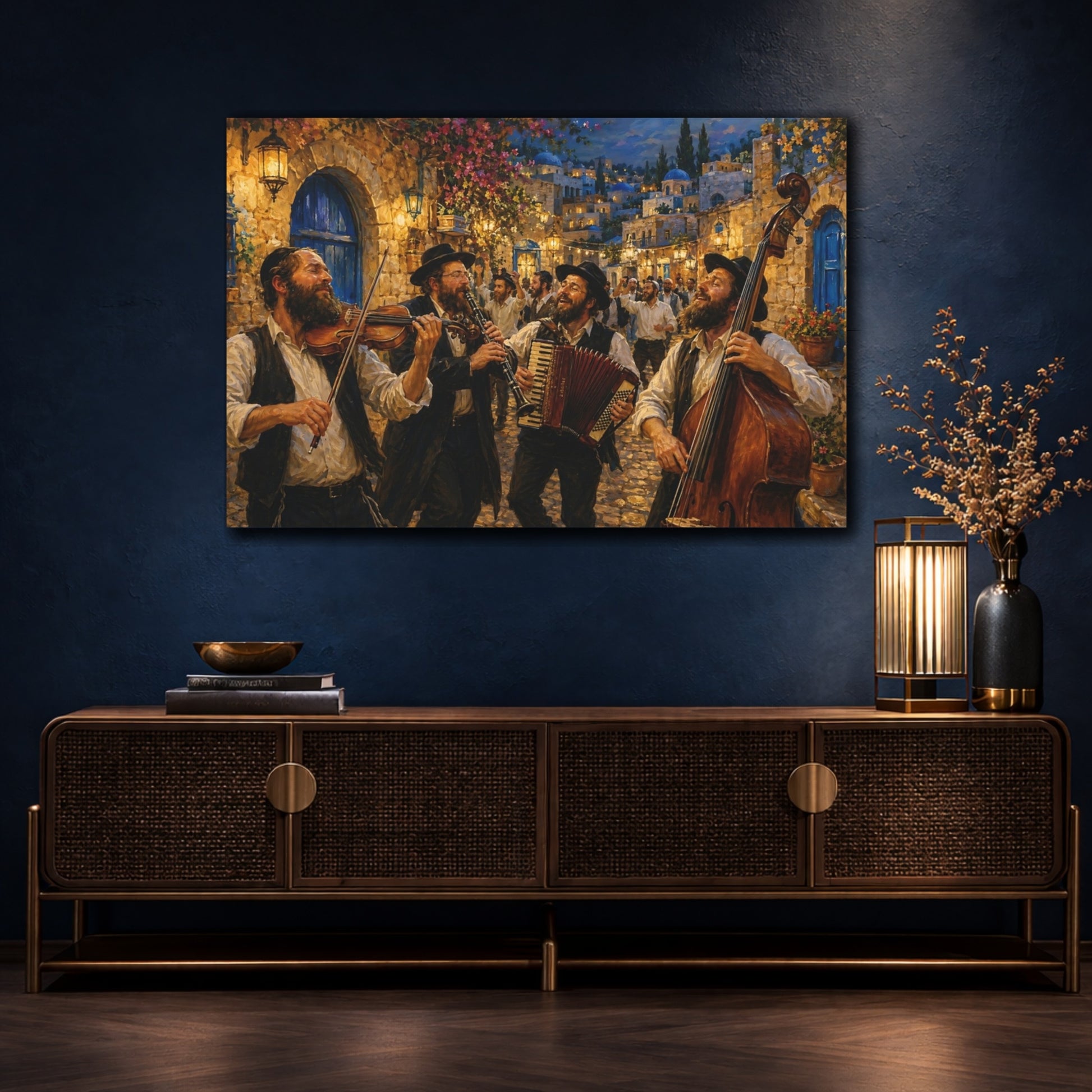 Mockup 4. Religious Festival Musicians Jewish Celebration shown as canvas print
