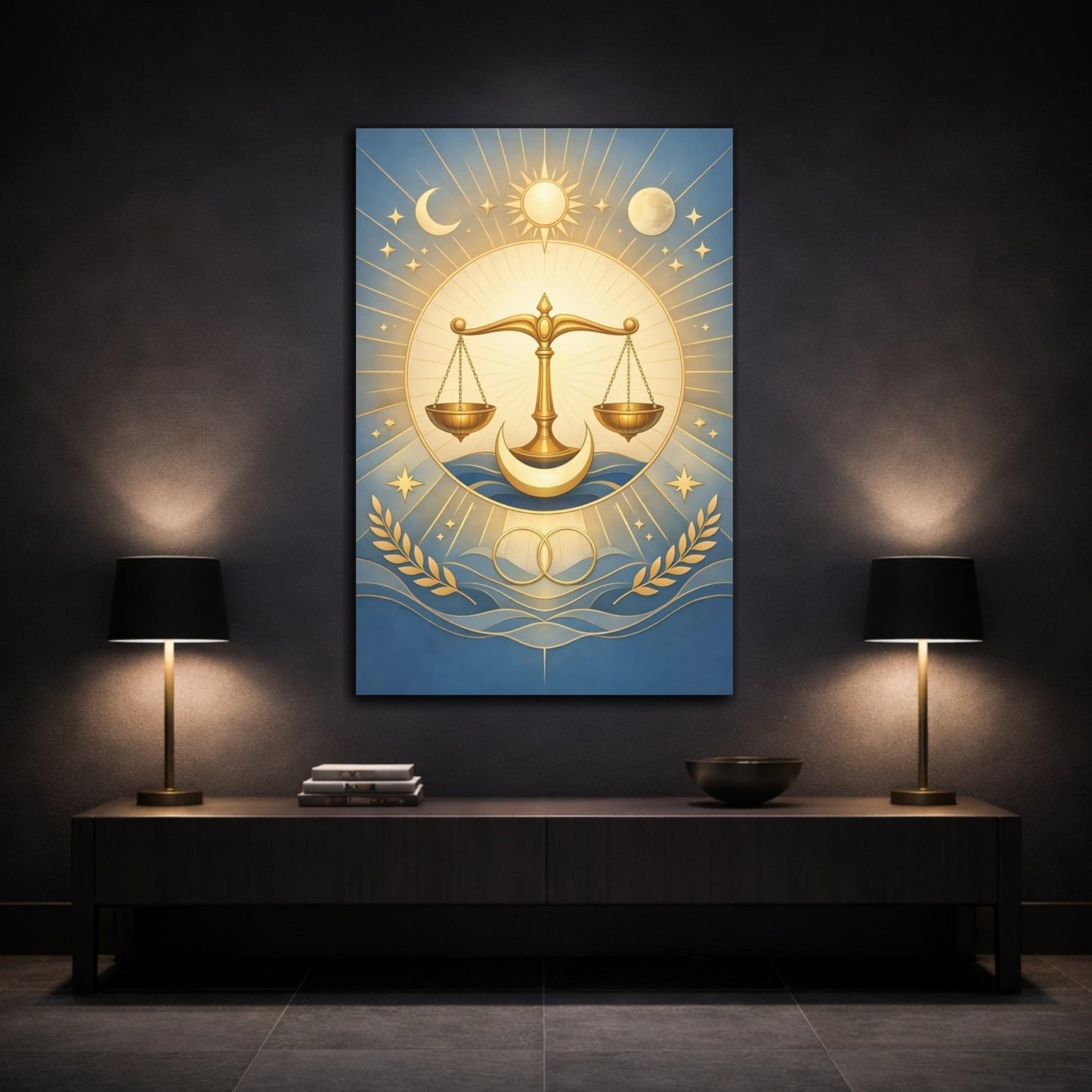 Religious Golden Scales Blue - Canvas Wall Art Print - YesArtYes