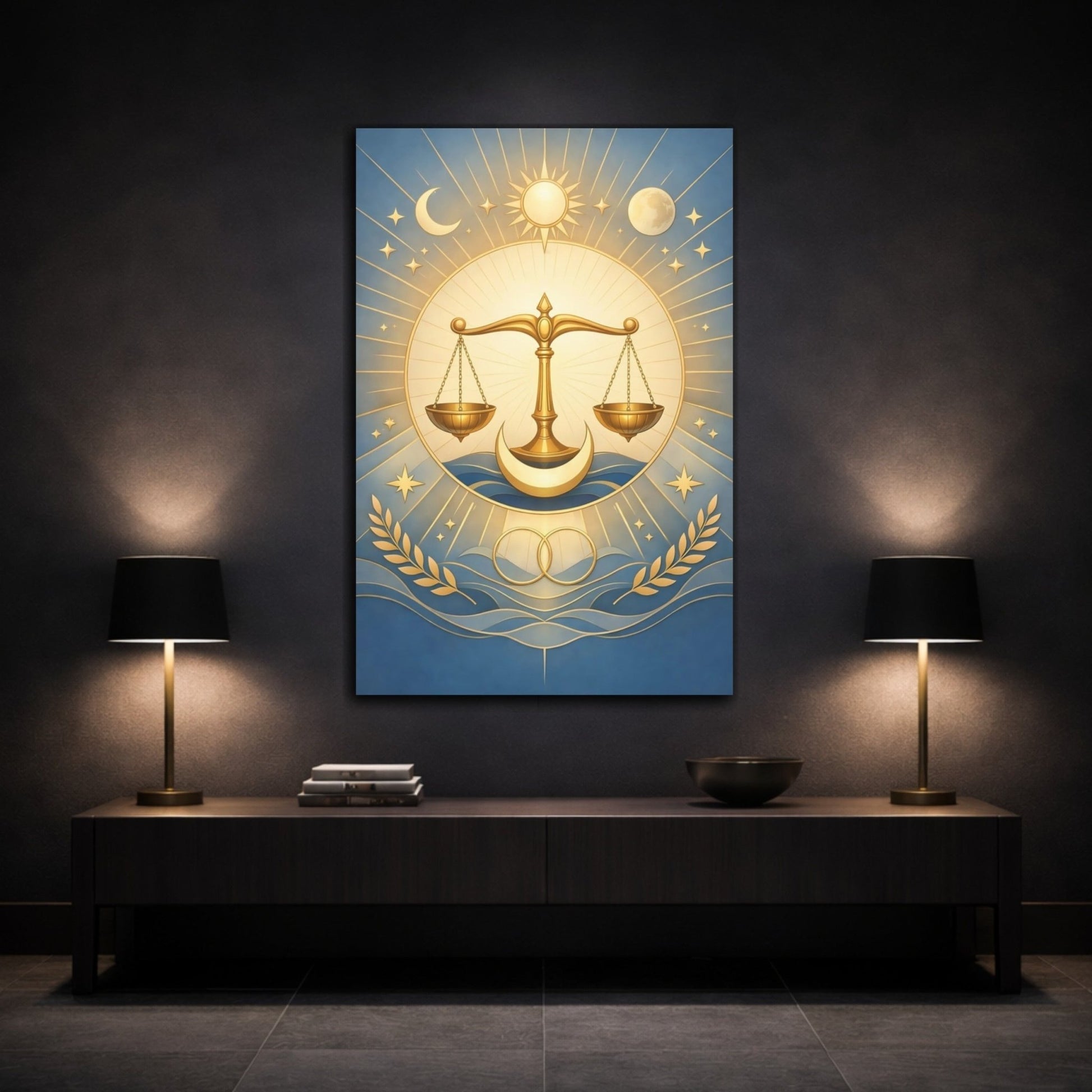 Religious Golden Scales Blue - Canvas Wall Art Print - YesArtYes