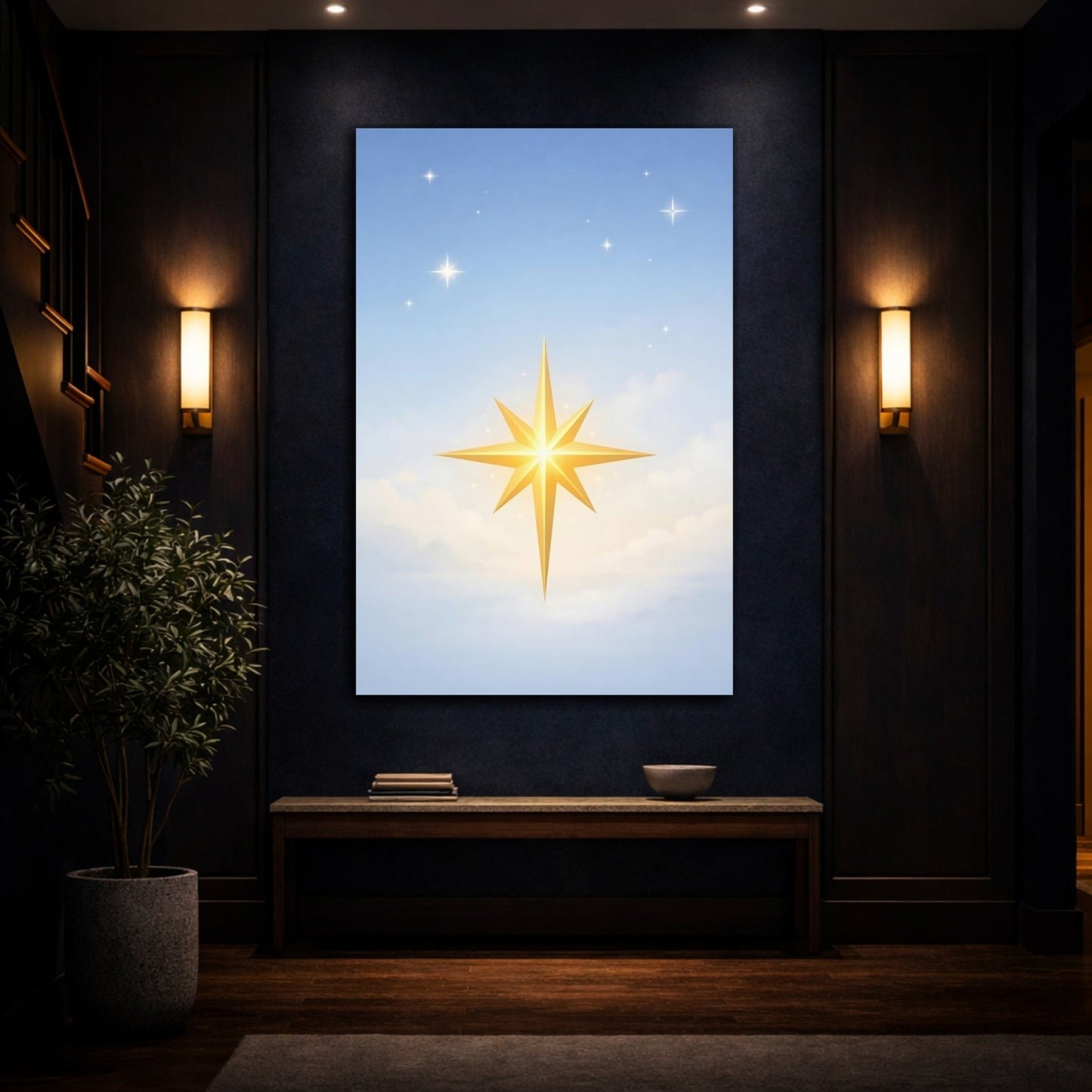 Religious Golden Star Blue - Canvas Wall Art Print - YesArtYes