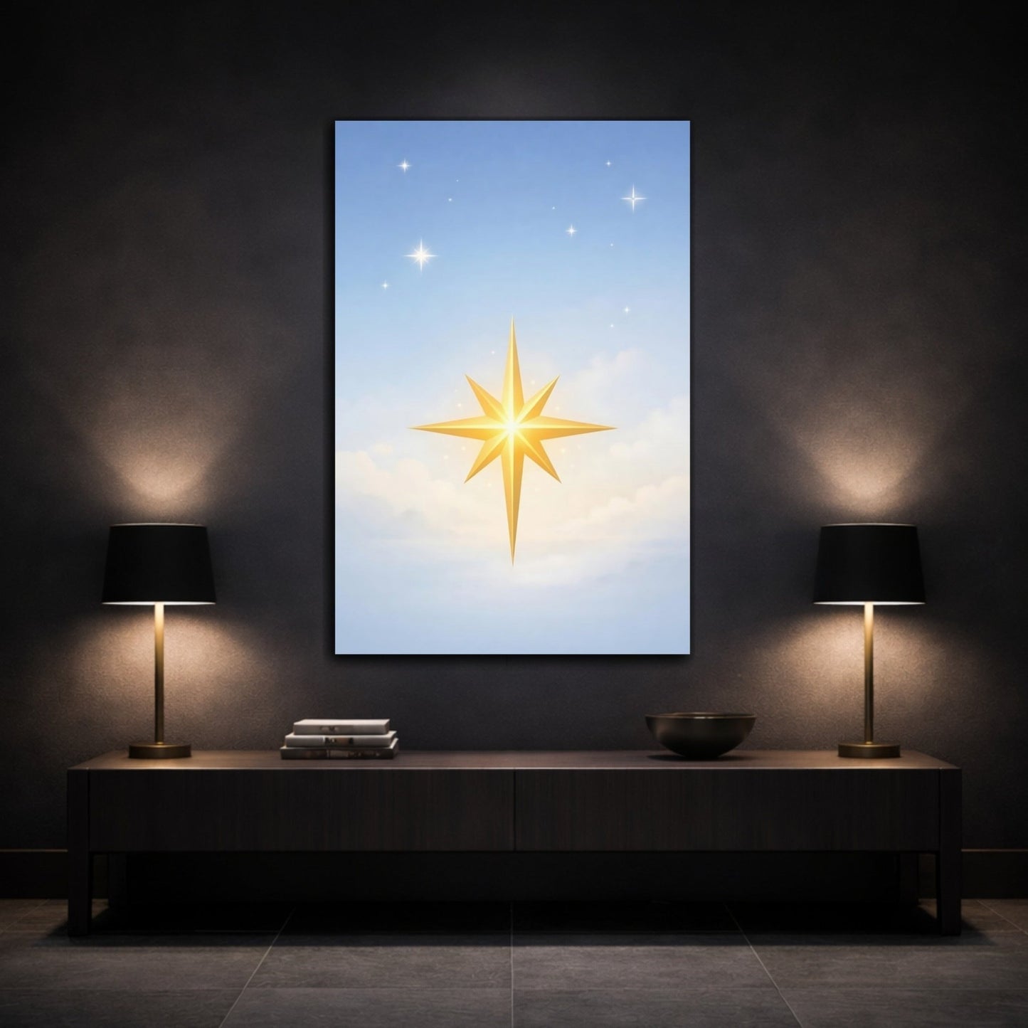 Religious Golden Star Blue - Canvas Wall Art Print - YesArtYes