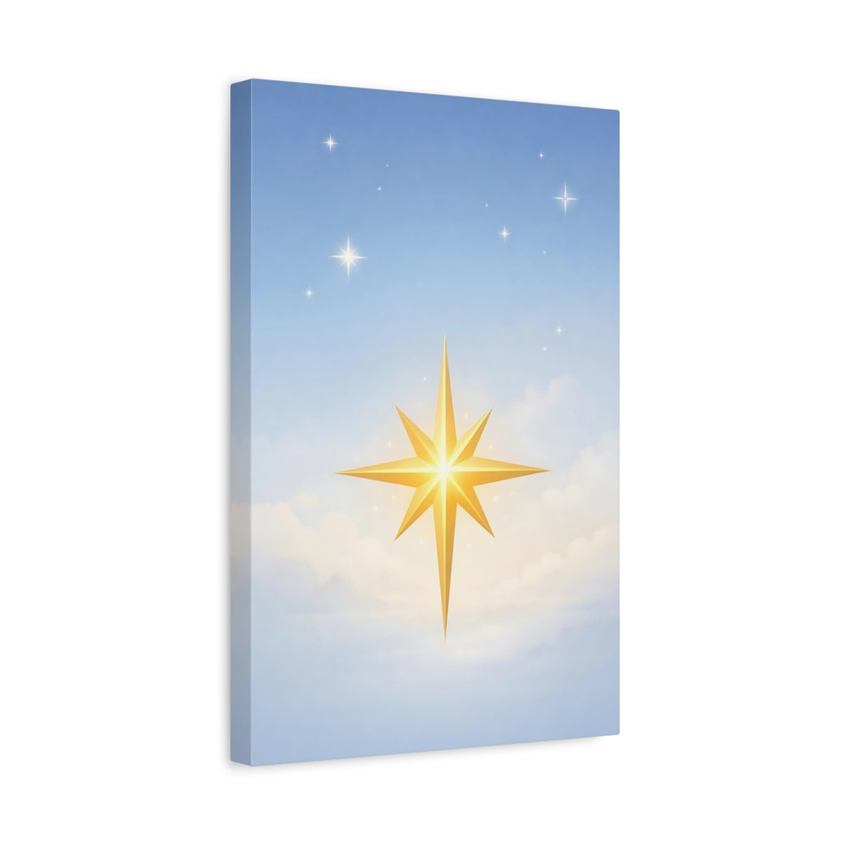 Side Mockup 4. Religious Golden Star Golden Star Blue Sky shown as stretched canvas wall art