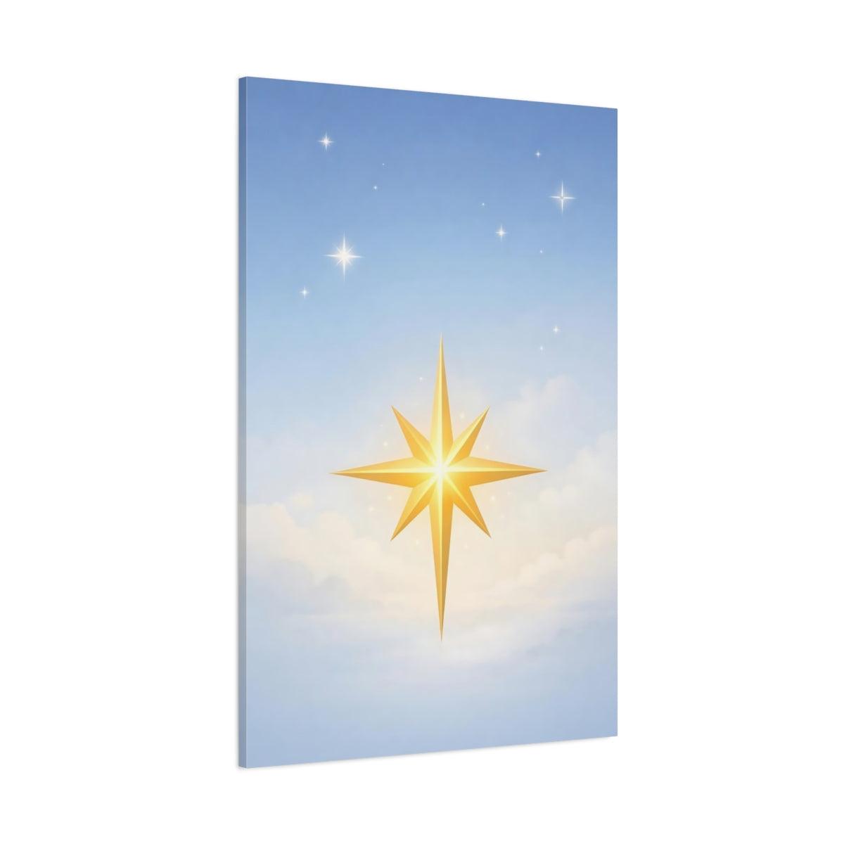 Main Mockup. Religious Golden Star Golden Star Blue Sky shown as stretched canvas wall art