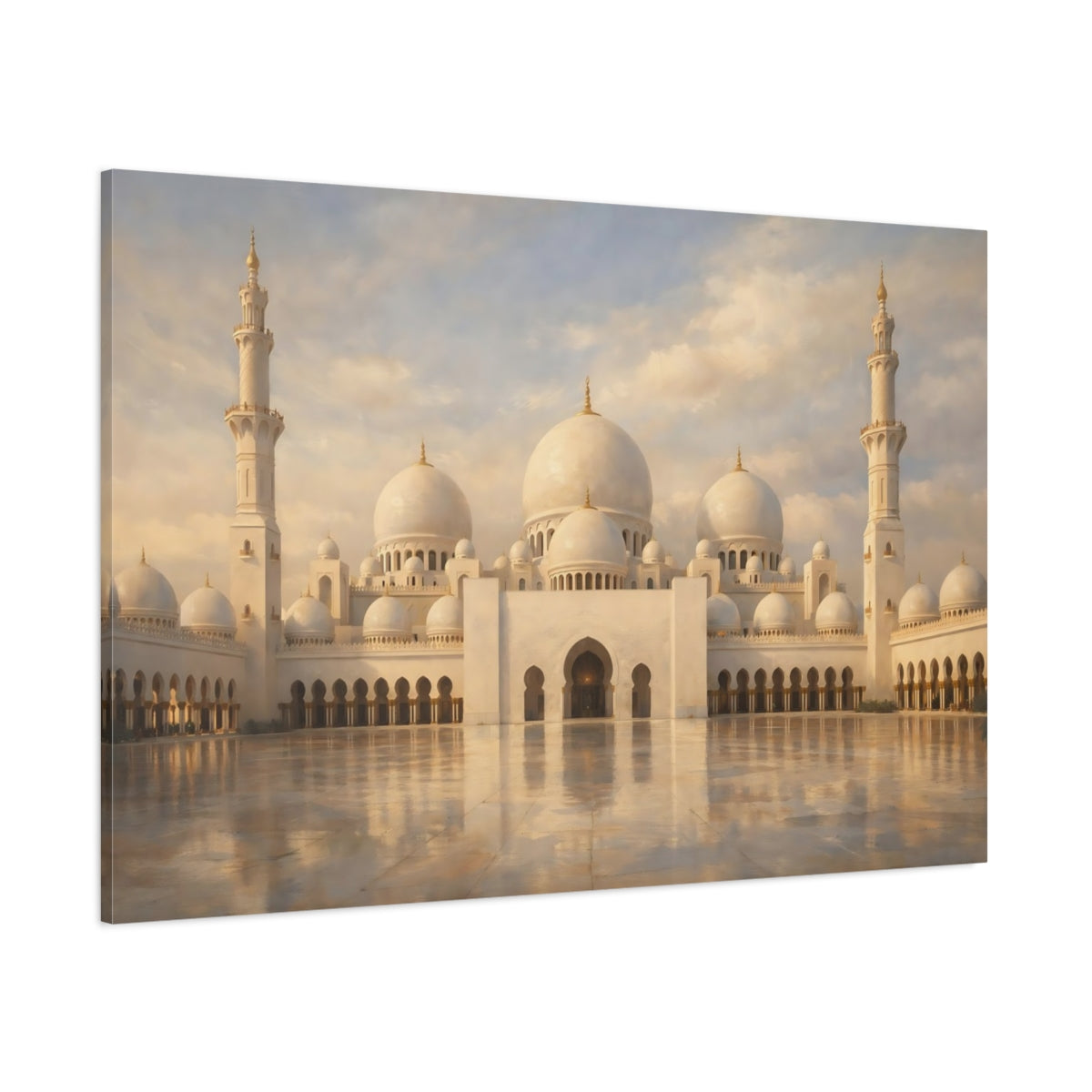Main Mockup. Religious Grand Mosque Cream Mosque shown as stretched canvas wall art