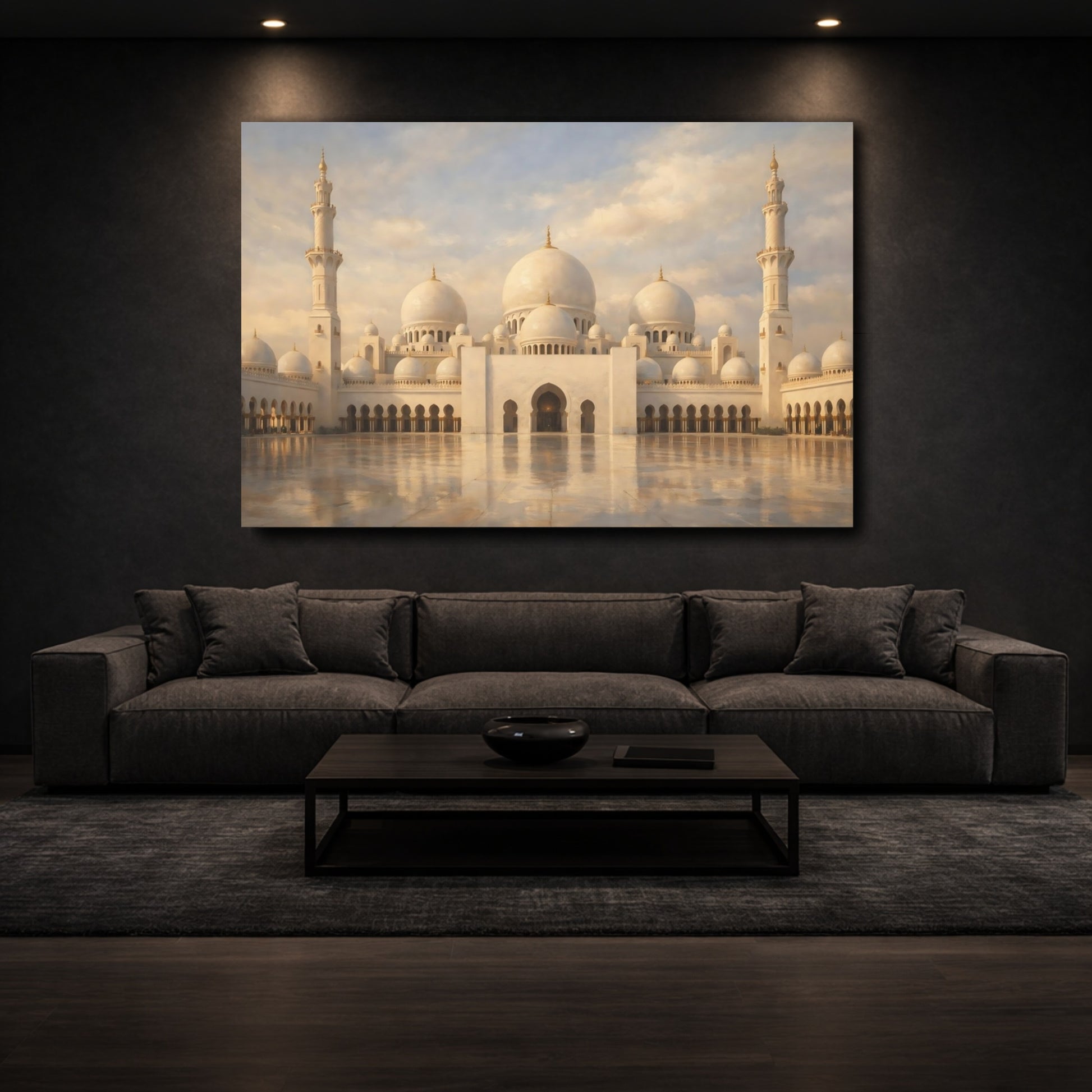 Mockup 2. Religious Grand Mosque Cream Mosque shown as stretched canvas wall art