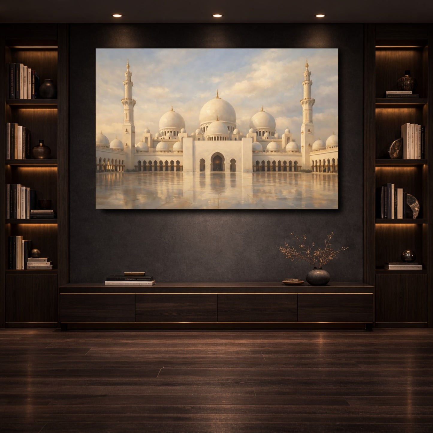 Mockup 3. Religious Grand Mosque Cream Mosque shown as stretched canvas wall art