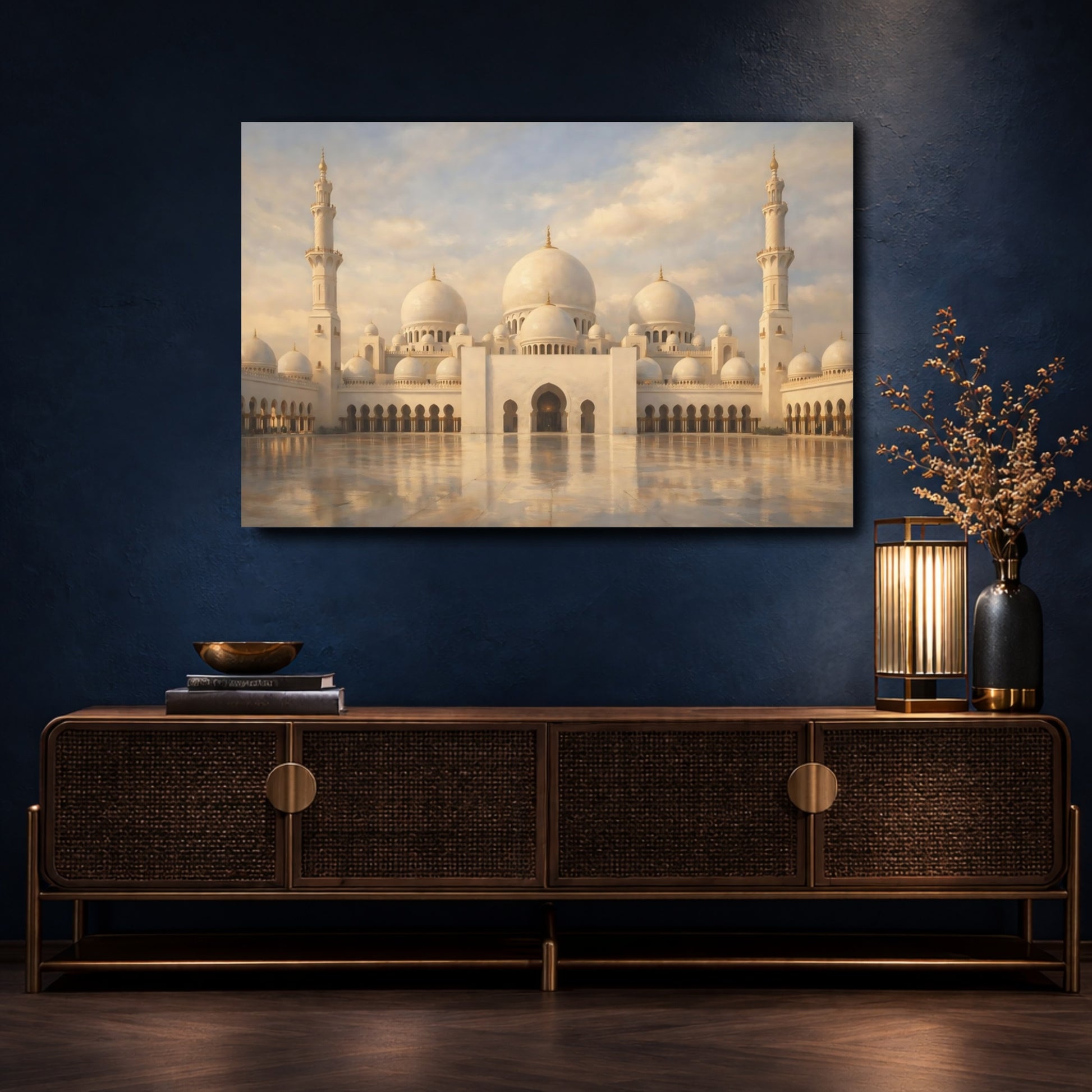 Mockup 4. Religious Grand Mosque Cream Mosque shown as stretched canvas wall art
