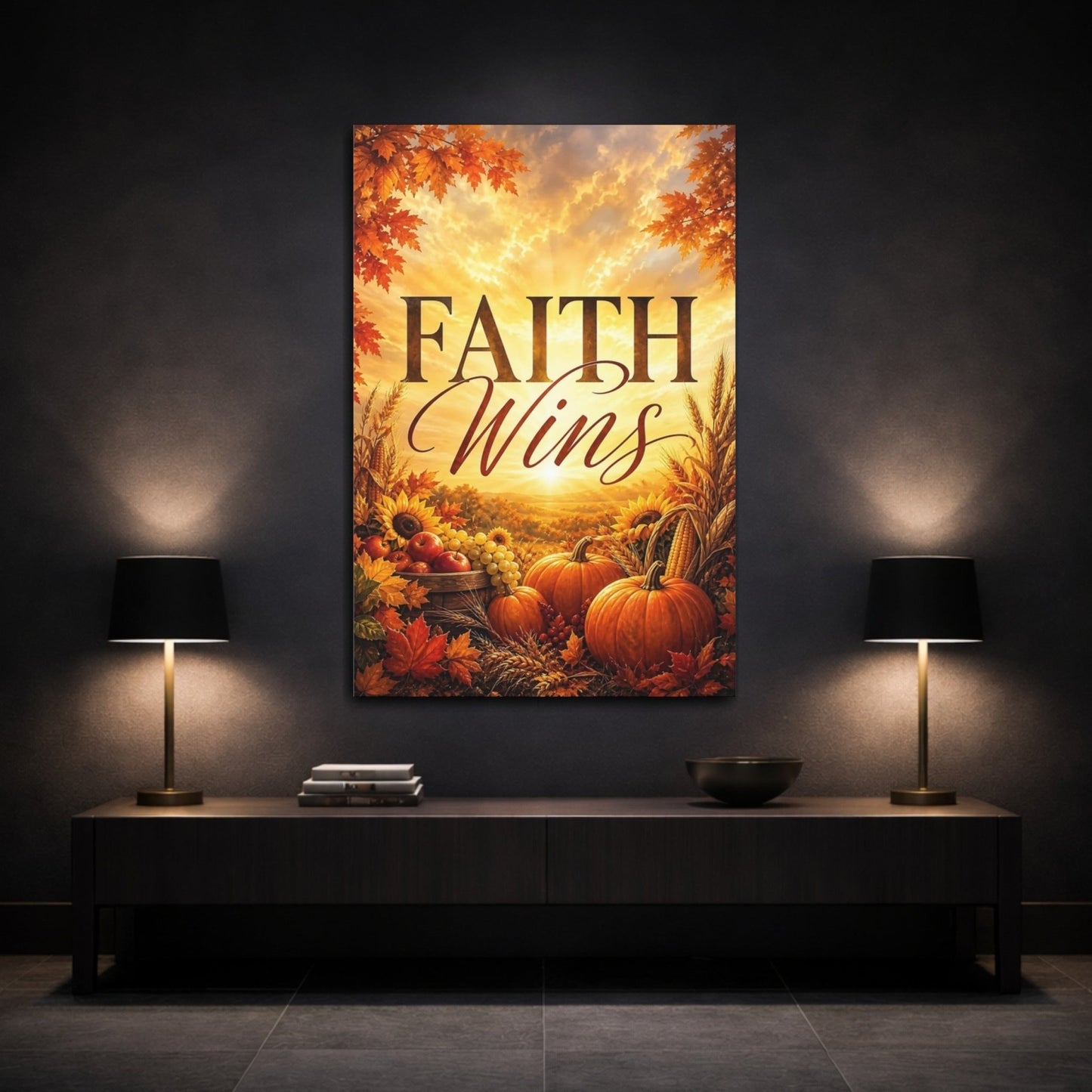 Religious Harvest Bounty Autumn Golden Canvas Wall Art Print – Realistic Living Room, Above Console Table - YesArtYes