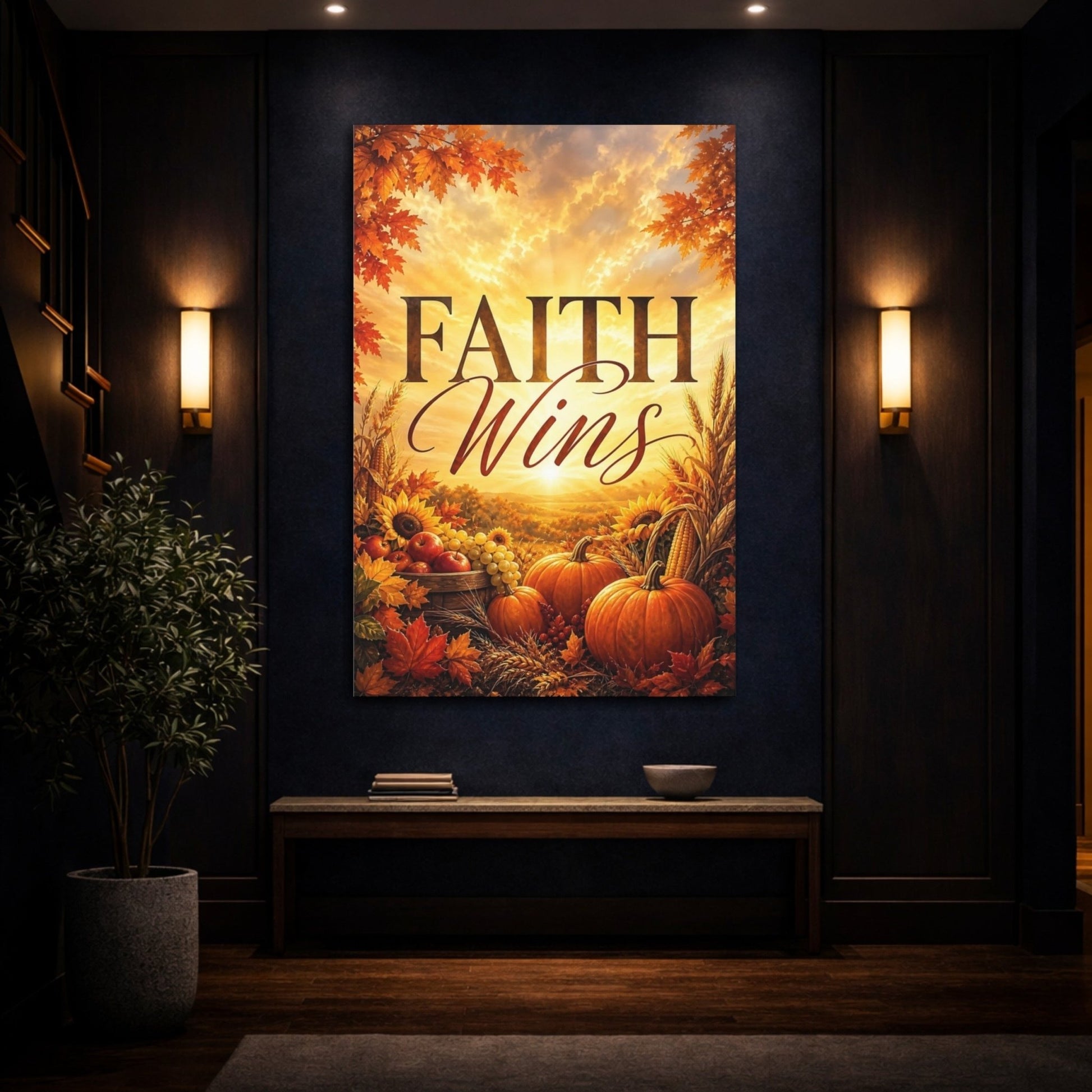Religious Harvest Bounty Autumn Golden Canvas Wall Art Print – Realistic Living Room, Above Console Table - YesArtYes