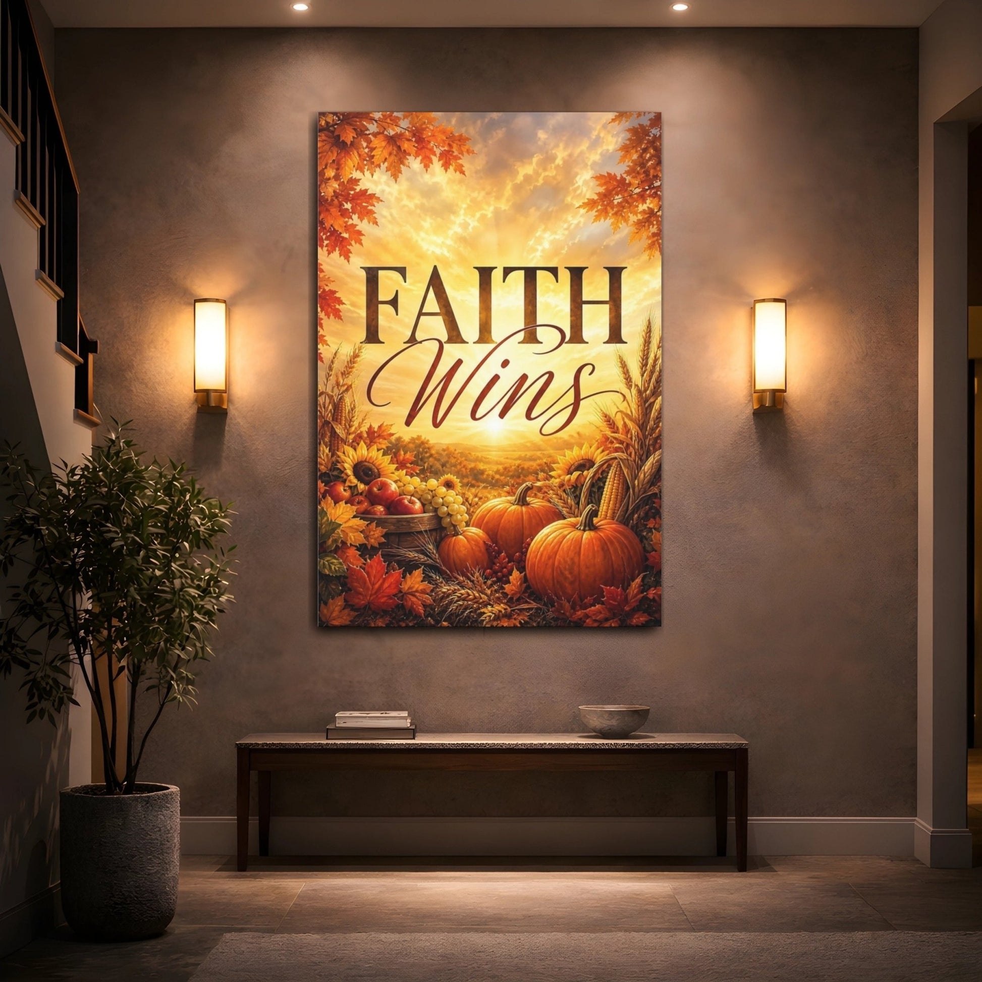 Religious Harvest Bounty Autumn Golden Canvas Wall Art Print – Realistic Living Room, Above Console Table - YesArtYes