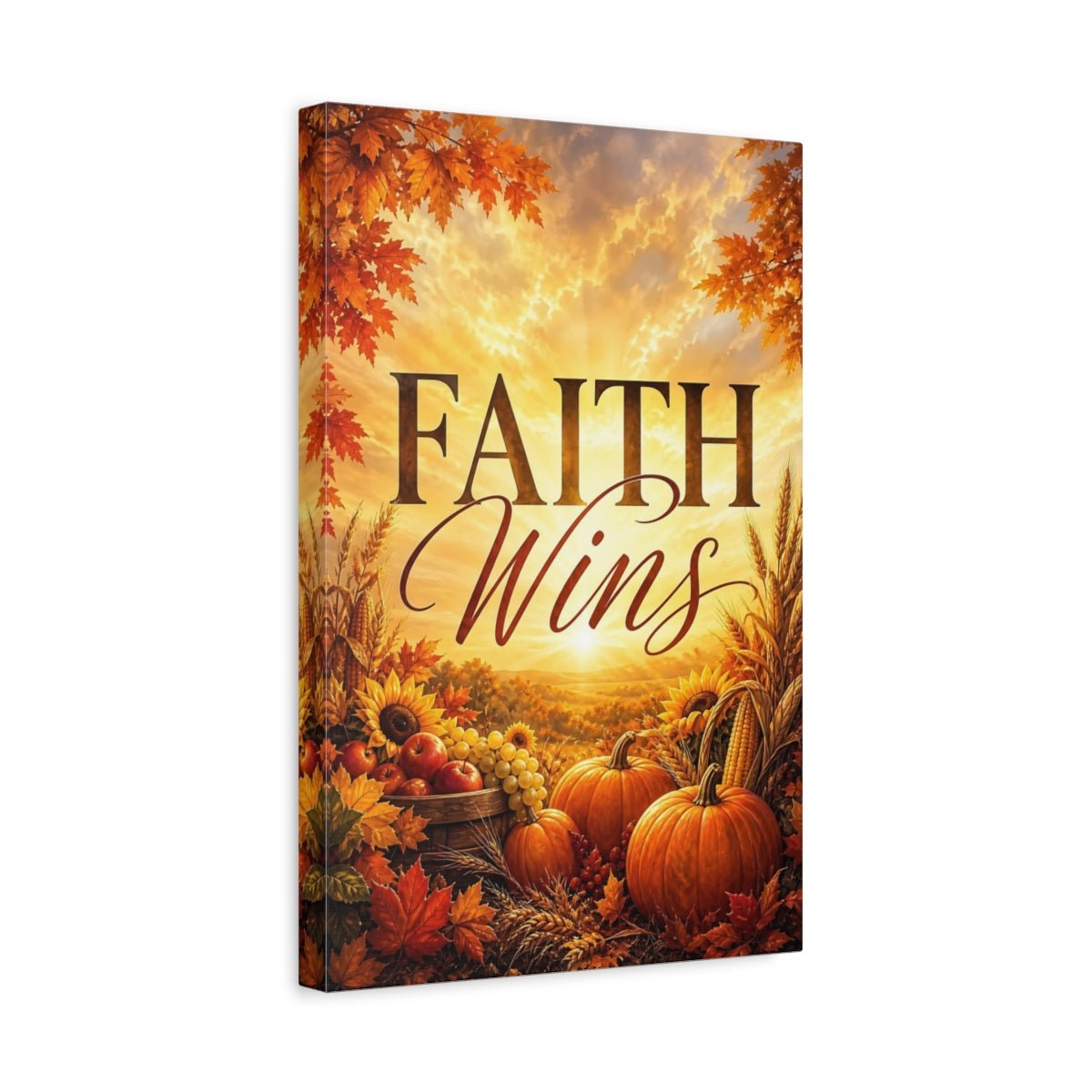 Religious Harvest Bounty Autumn Golden Canvas Wall Art Print – Realistic Living Room, Above Console Table - YesArtYes