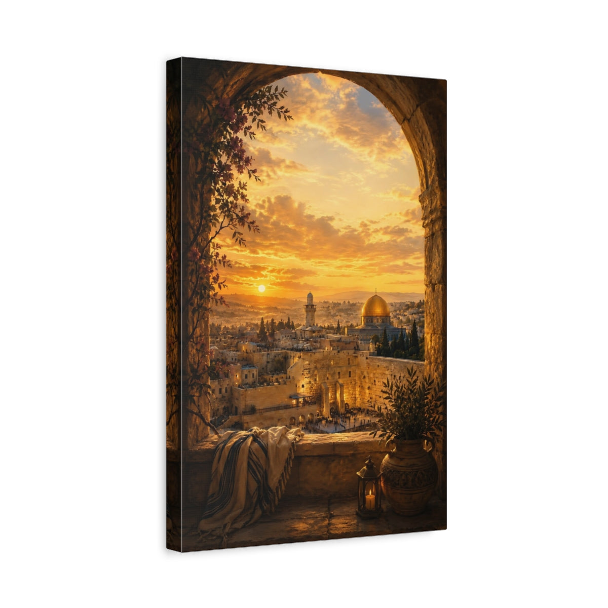 Side Mockup 4. Religious Jerusalem Cityscape Jerusalem Golden Sunset shown as canvas print