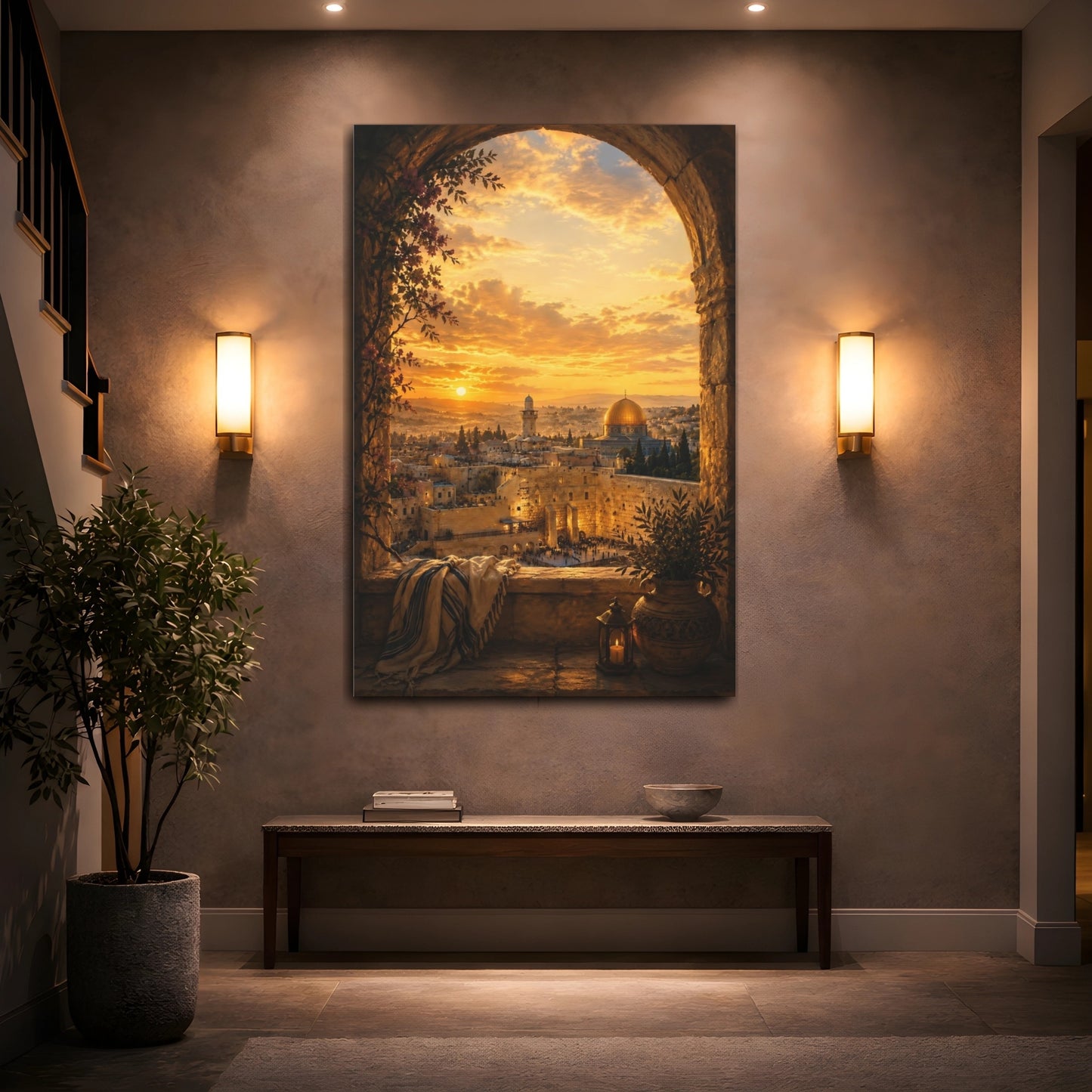 Mockup 2. Religious Jerusalem Cityscape Jerusalem Golden Sunset shown as canvas print