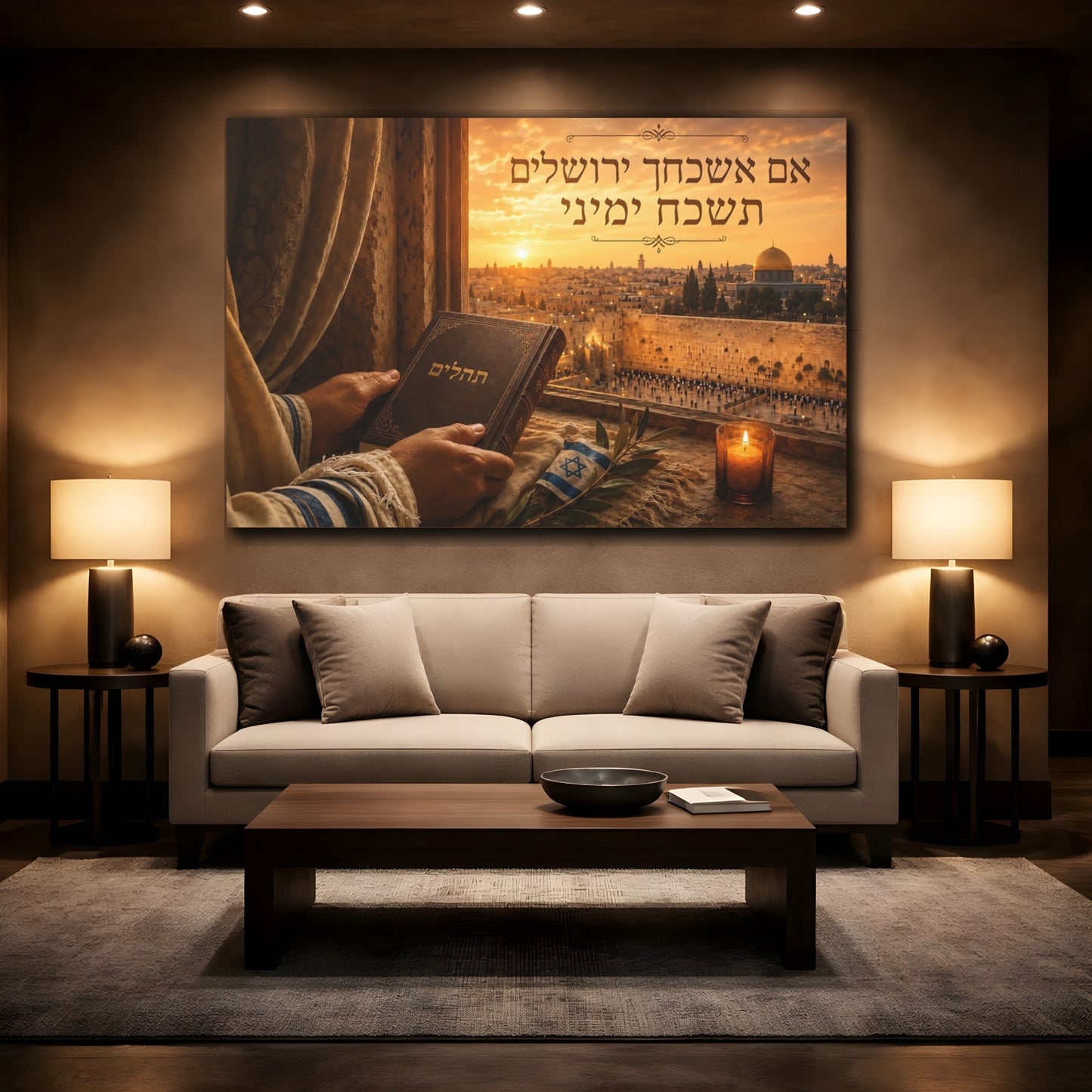 Mockup 2. Religious Jerusalem Vista Jerusalem Gold shown as canvas print
