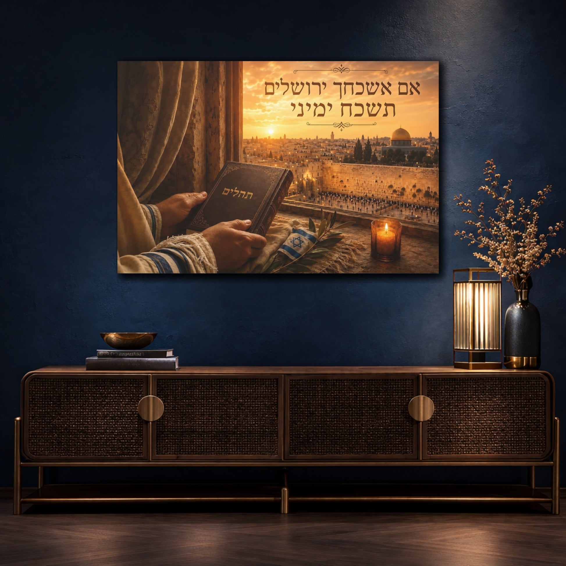 Mockup 4. Religious Jerusalem Vista Jerusalem Gold shown as canvas print