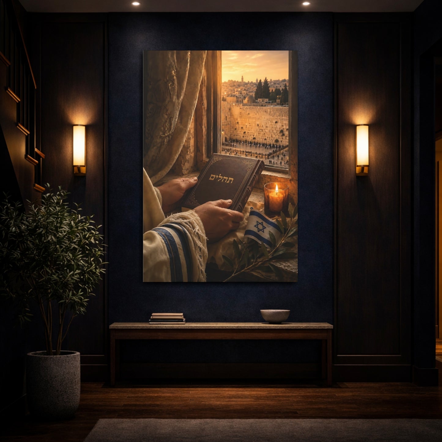 Mockup 4. Religious Jewish Prayer Golden Jerusalem shown as canvas print