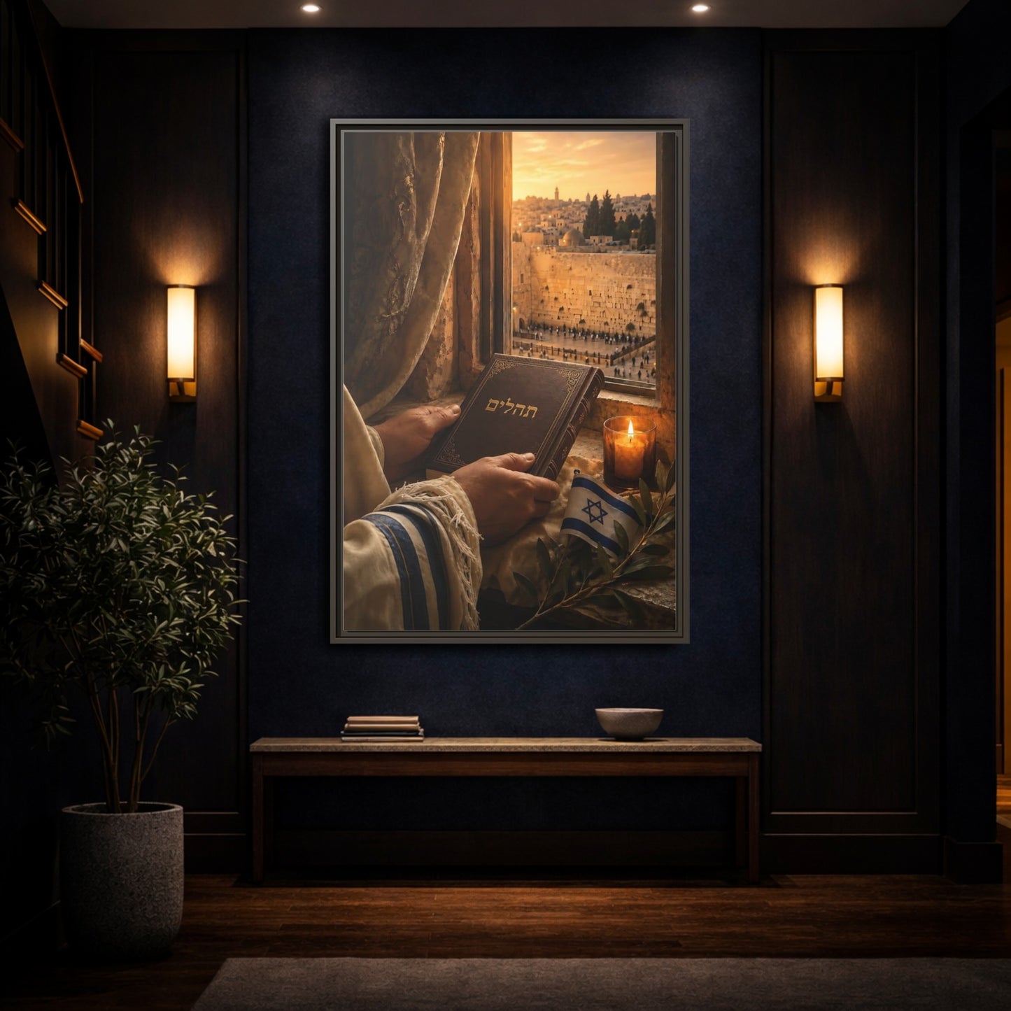 Mockup 4. Religious Jewish Prayer Jerusalem Prayer shown as framed canvas print