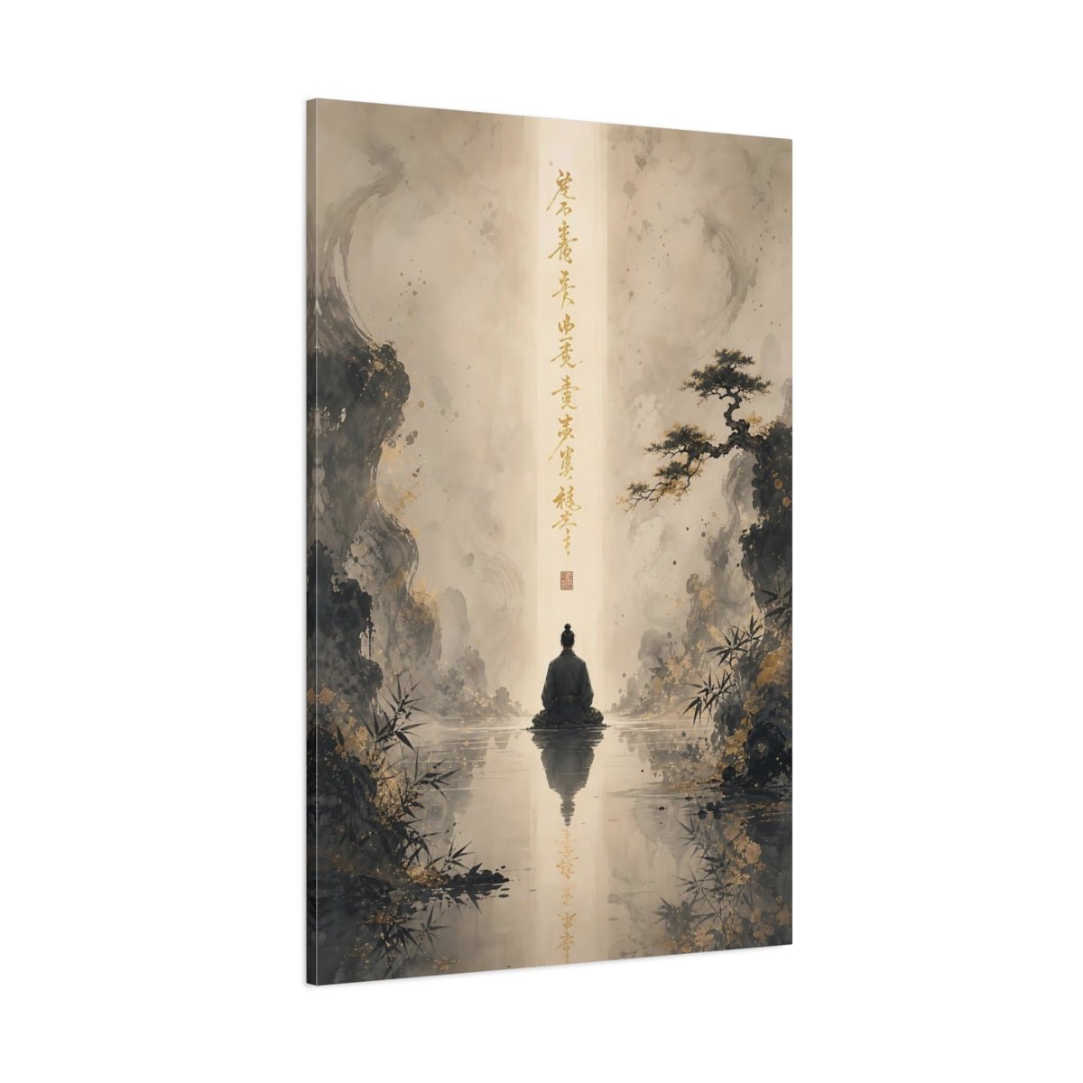 Religious Meditating Figure Black And Gold Canvas Wall Art Print – Traditional Asian Living Room, Above Sofa - YesArtYes