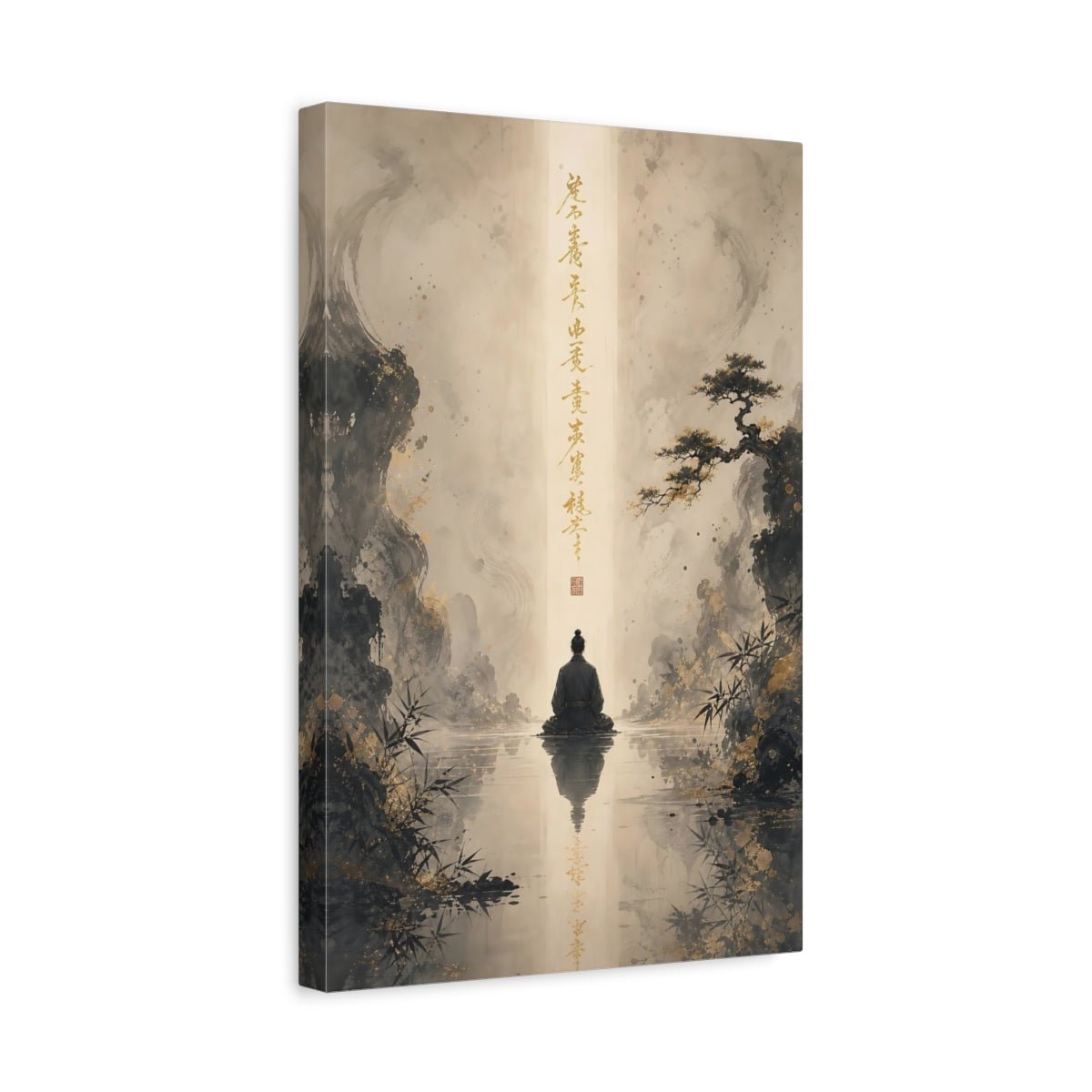 Religious Meditating Figure Black And Gold Canvas Wall Art Print – Traditional Asian Living Room, Above Sofa - YesArtYes