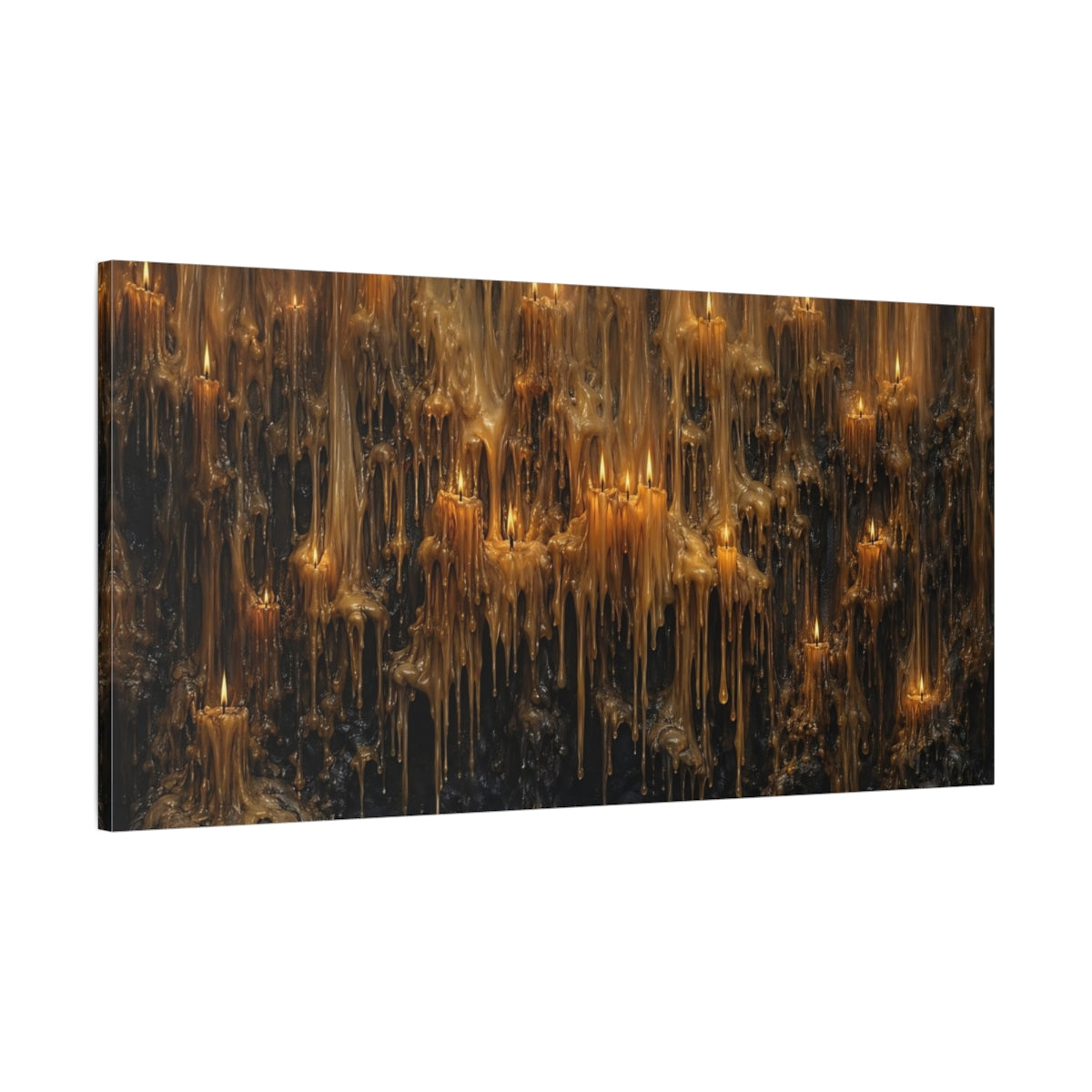 Main Mockup. Religious Melting Candles Golden Wax Drips shown as stretched canvas wall art