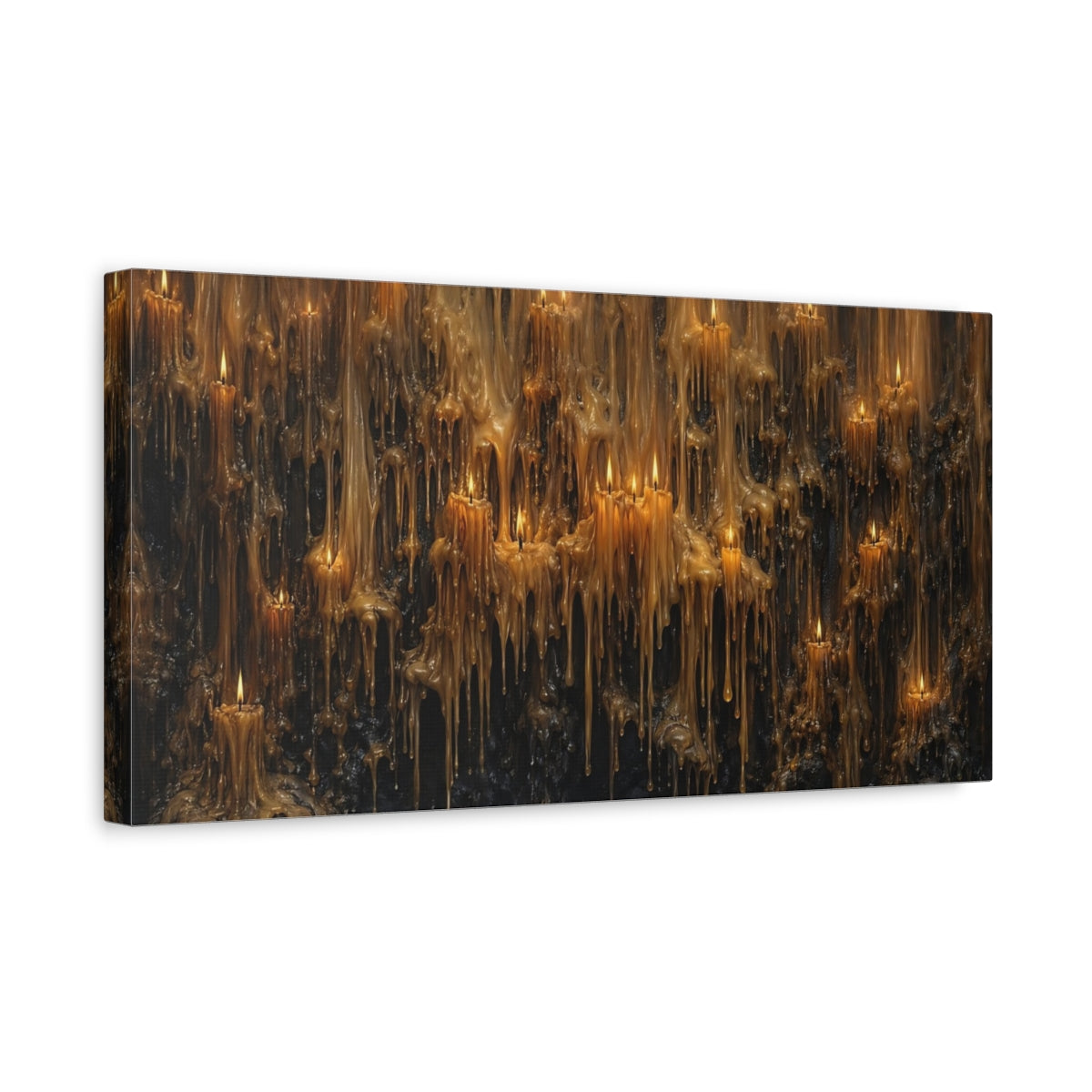 Side Mockup 3. Religious Melting Candles Golden Wax Drips shown as stretched canvas wall art