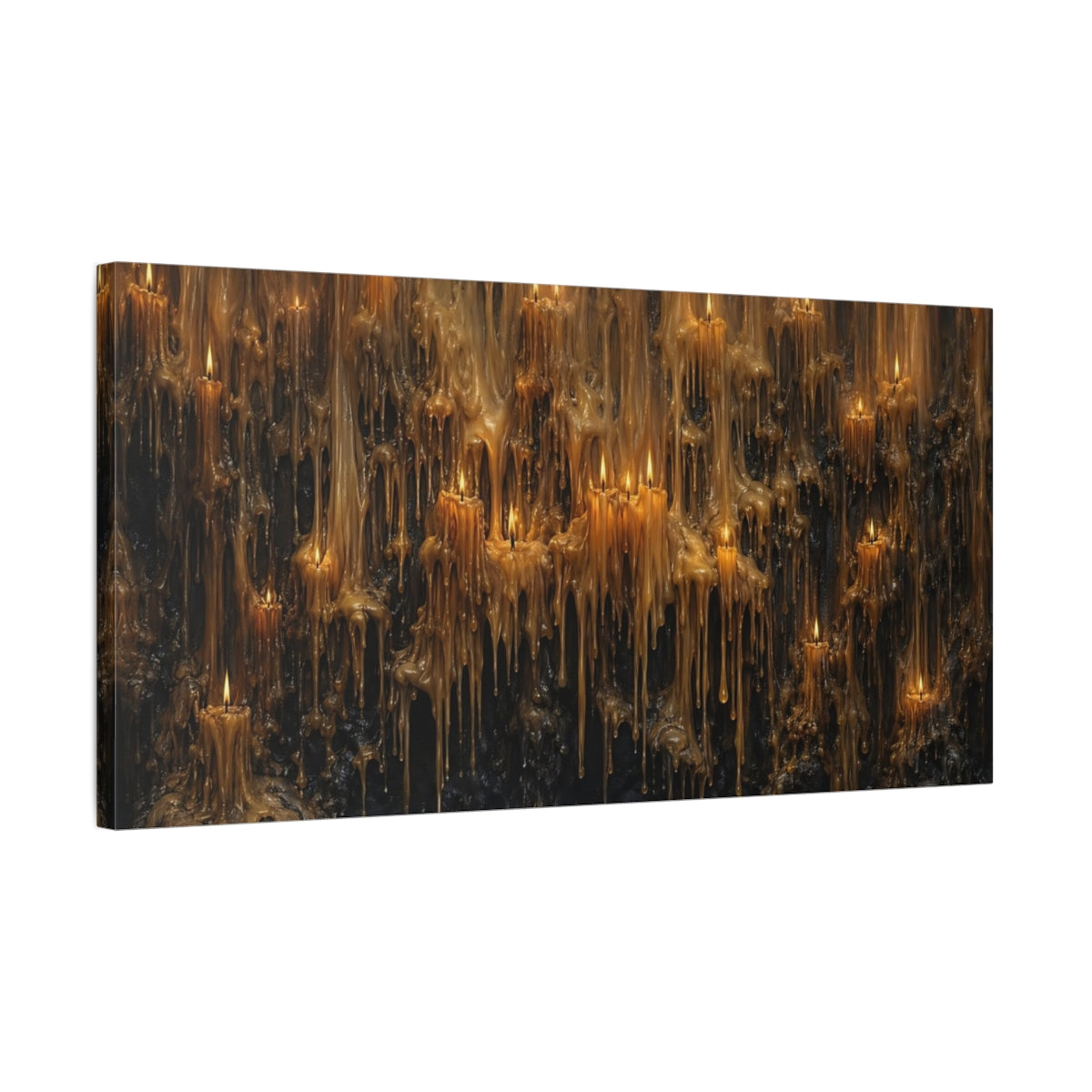 Side Mockup 1. Religious Melting Candles Golden Wax Drips shown as stretched canvas wall art