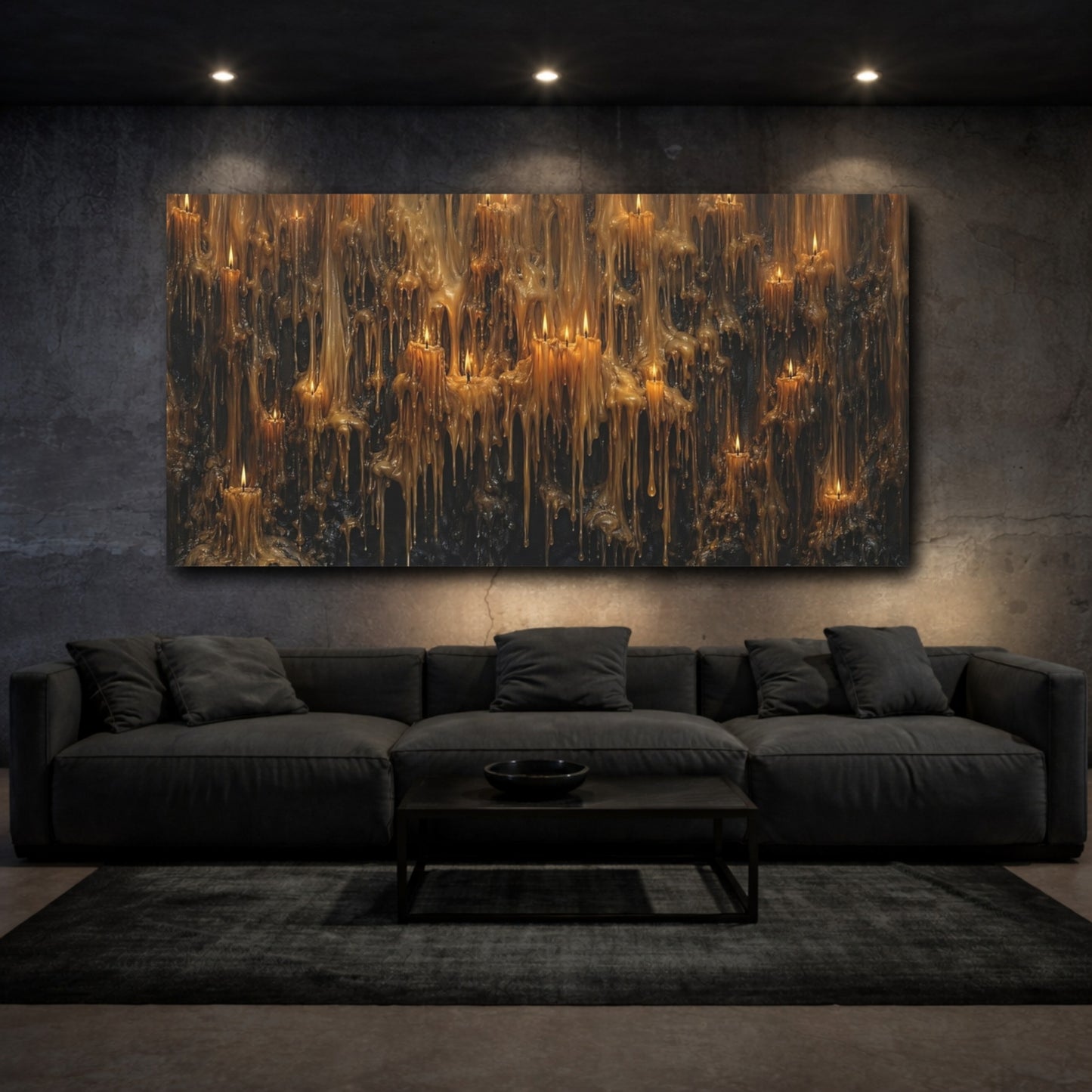 Mockup 2. Religious Melting Candles Golden Wax Drips shown as stretched canvas wall art