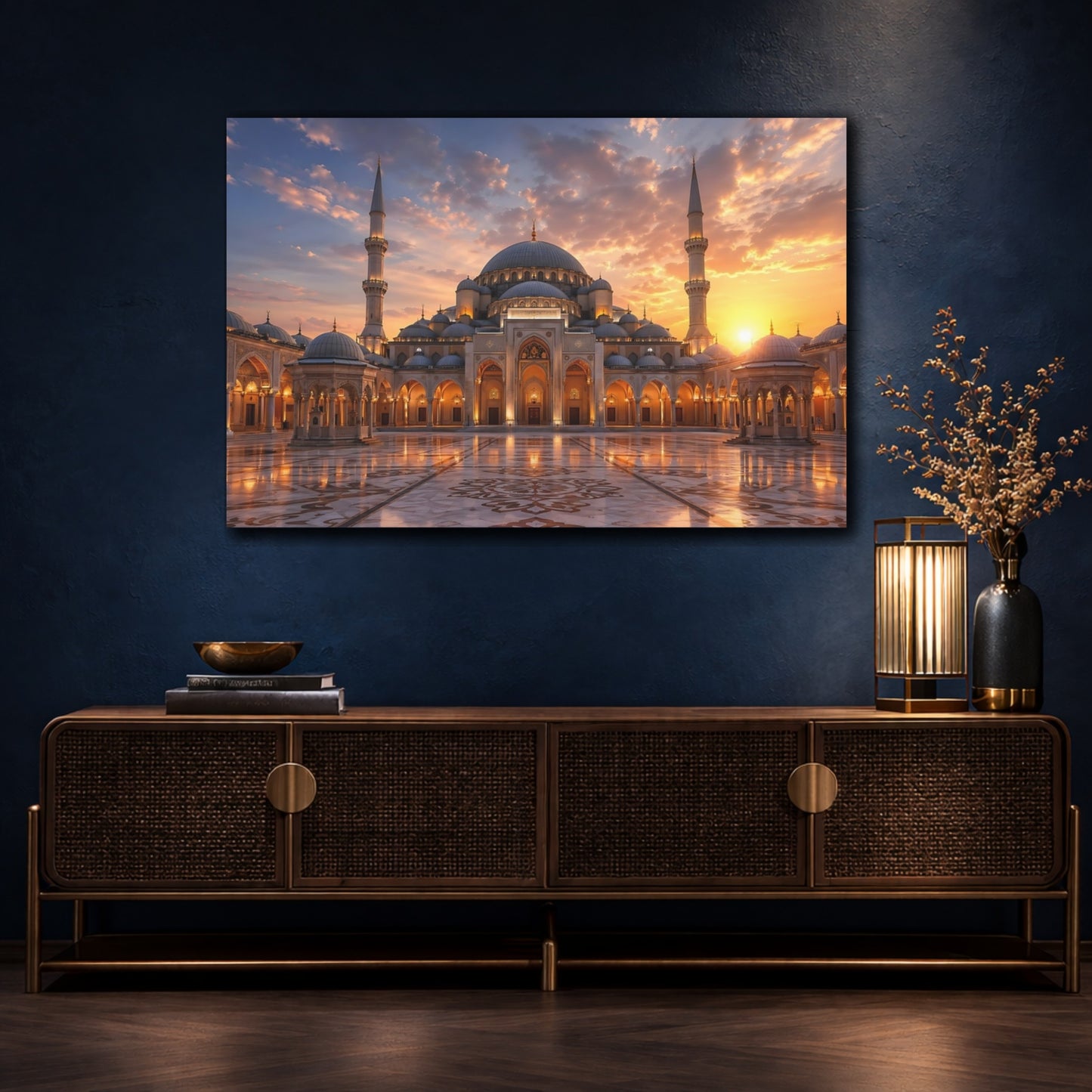 Mockup 4. Religious Mosque Grand Mosque Sunset shown as stretched canvas wall art