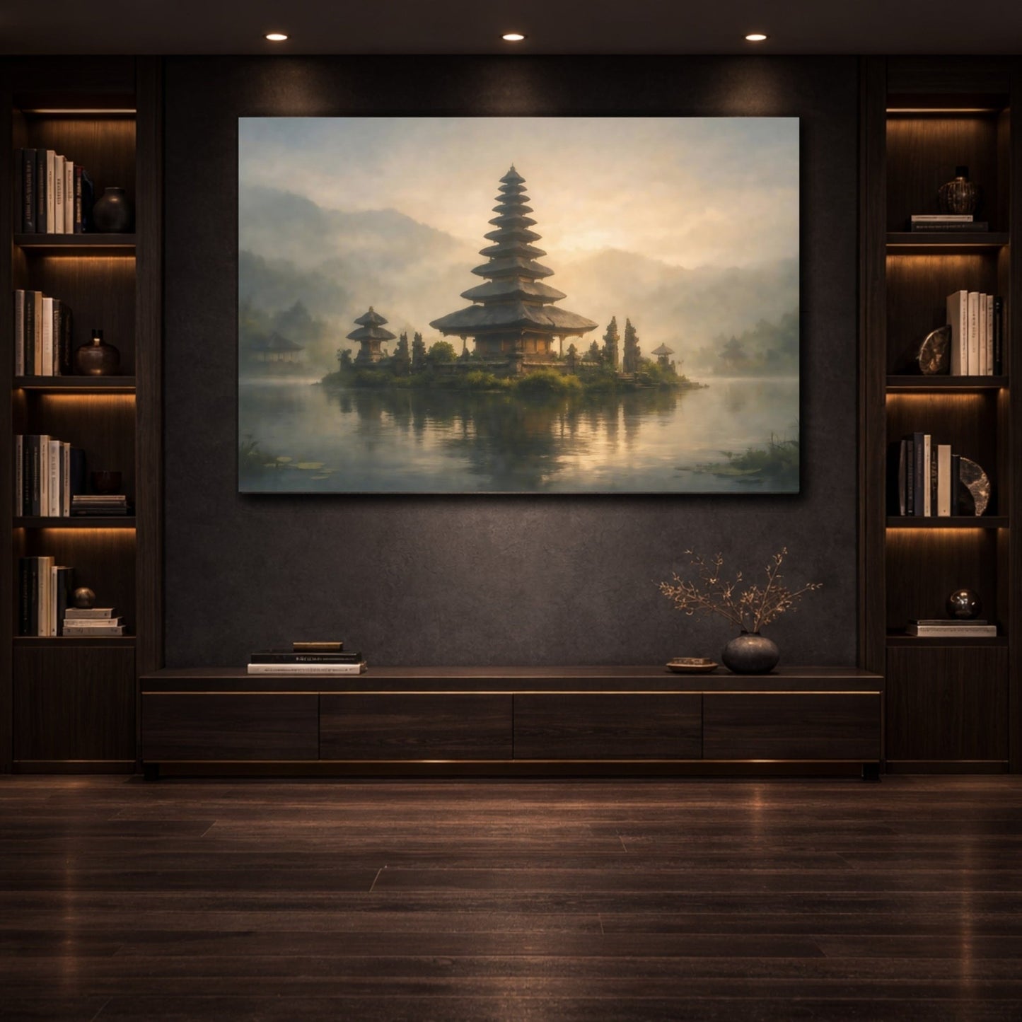 Religious Pagoda Golden Temple Lake - Canvas Wall Art Print - YesArtYes