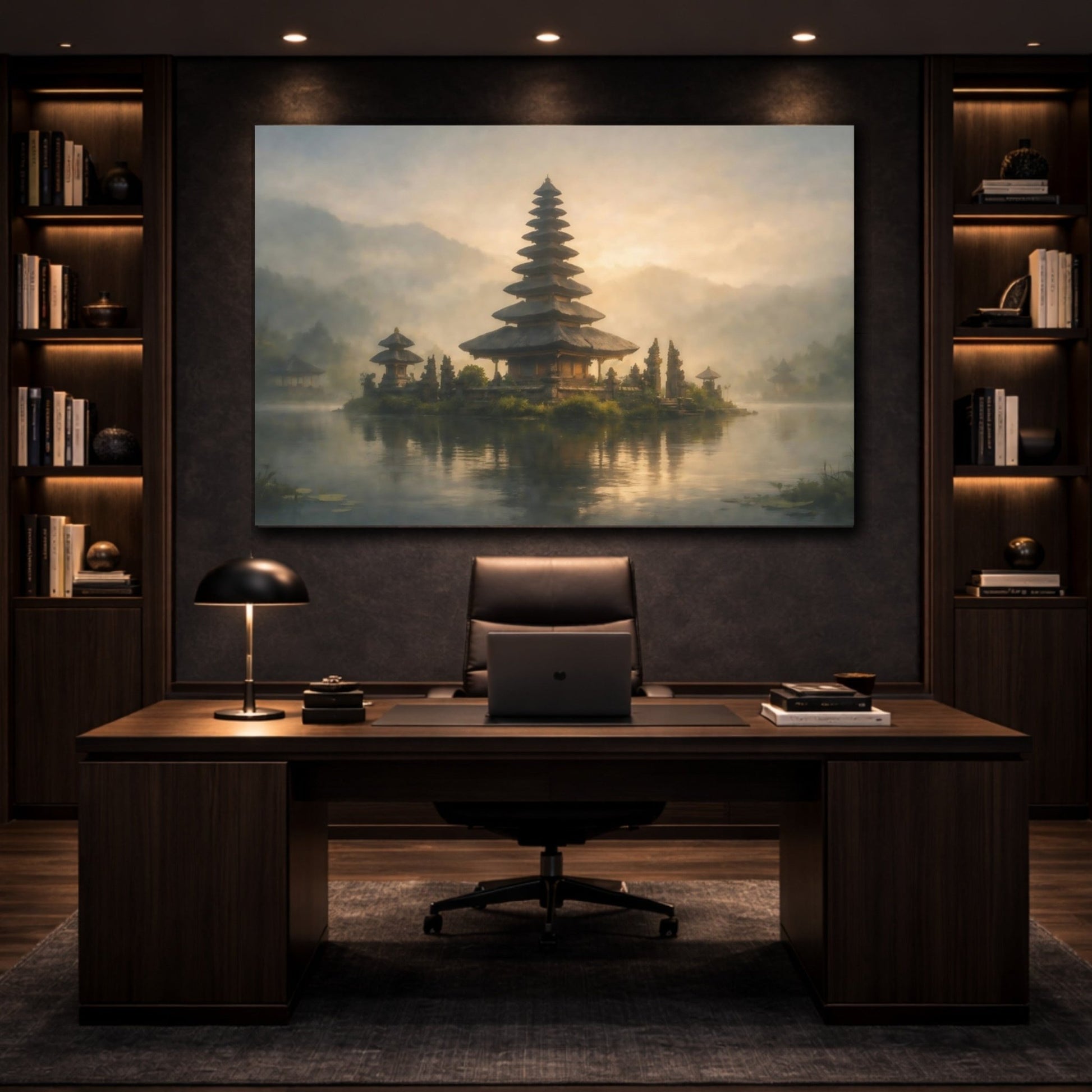 Religious Pagoda Golden Temple Lake - Canvas Wall Art Print - YesArtYes