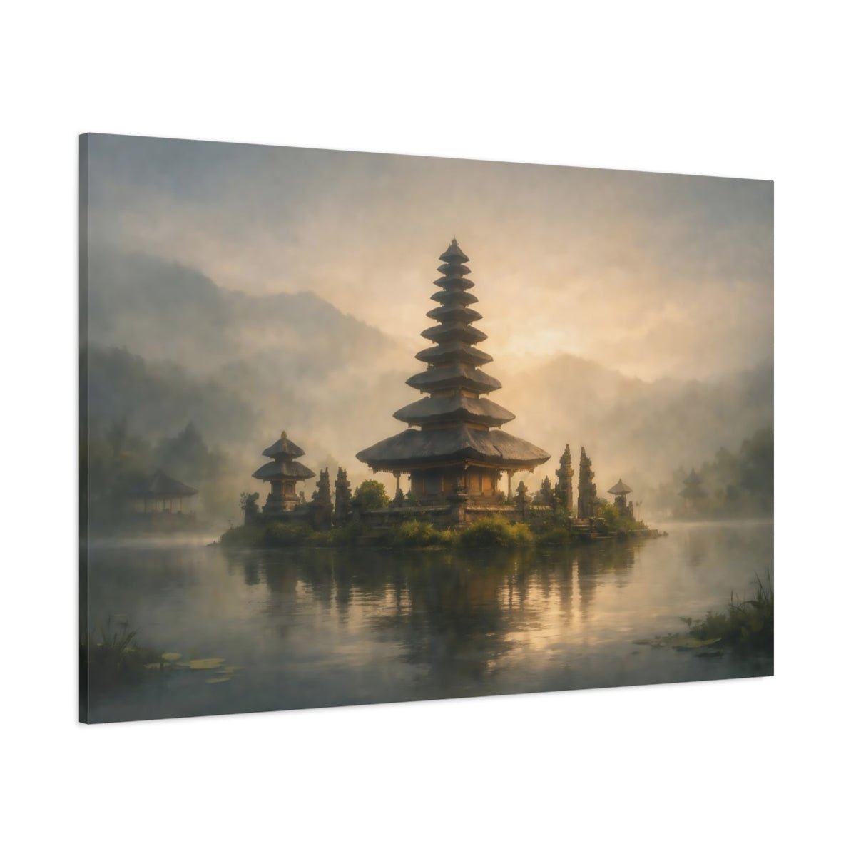 Religious Pagoda Golden Temple Lake - Canvas Wall Art Print - YesArtYes