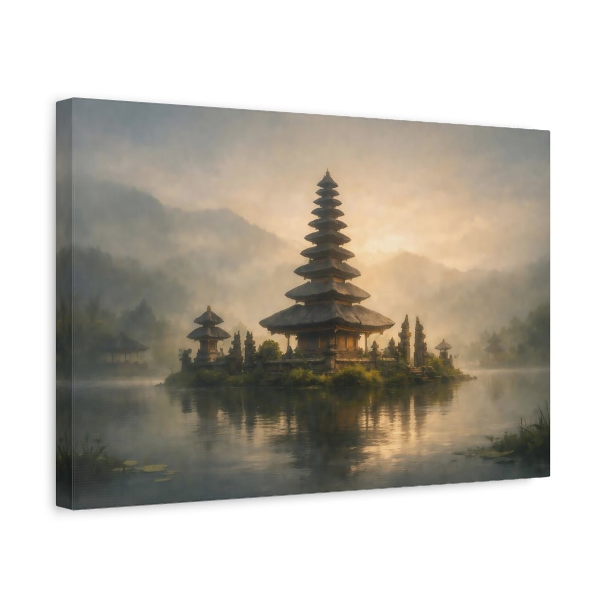 Religious Pagoda Golden Temple Lake - Canvas Wall Art Print - YesArtYes