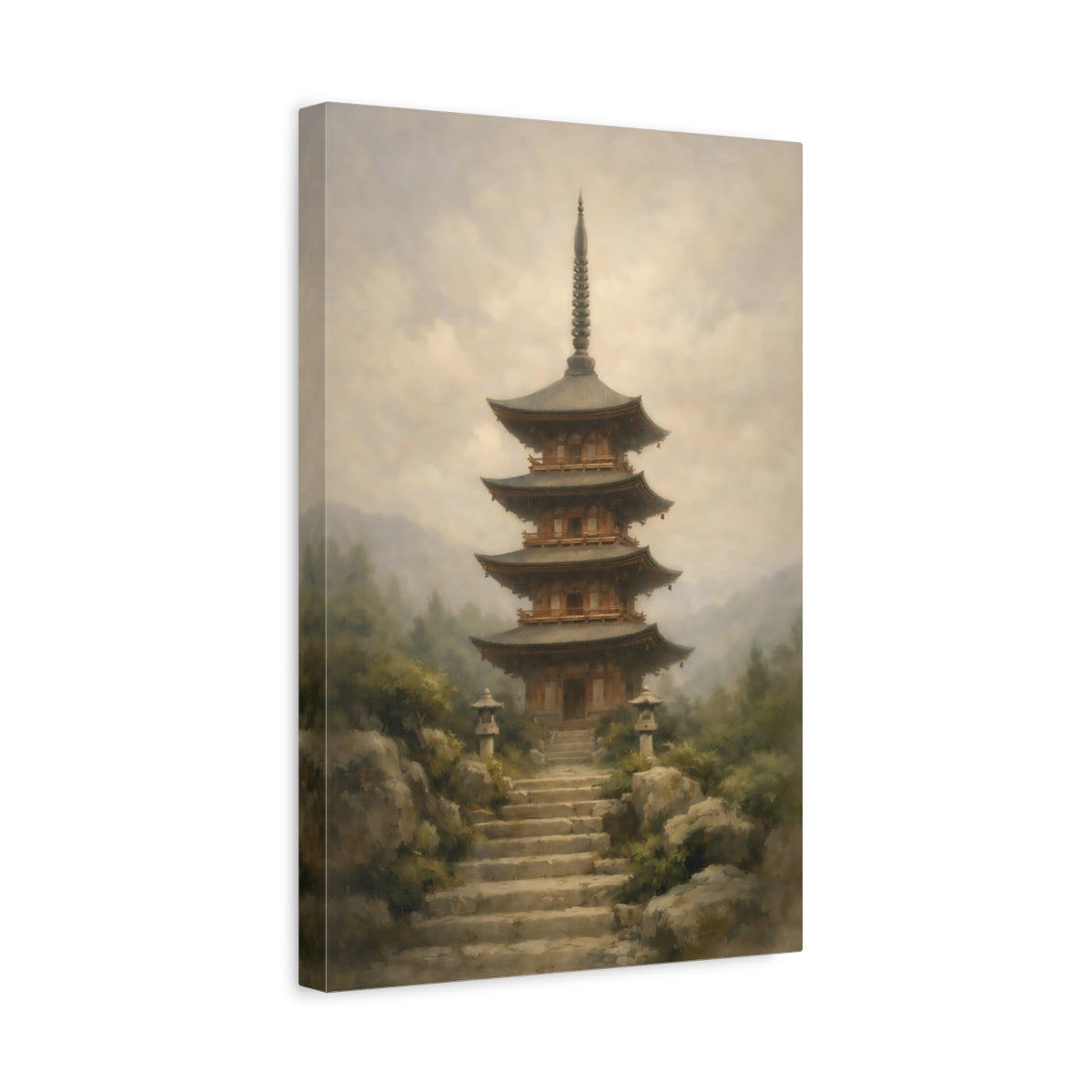 Side Mockup 4. Religious Pagoda Japanese Pagoda shown as stretched canvas wall art