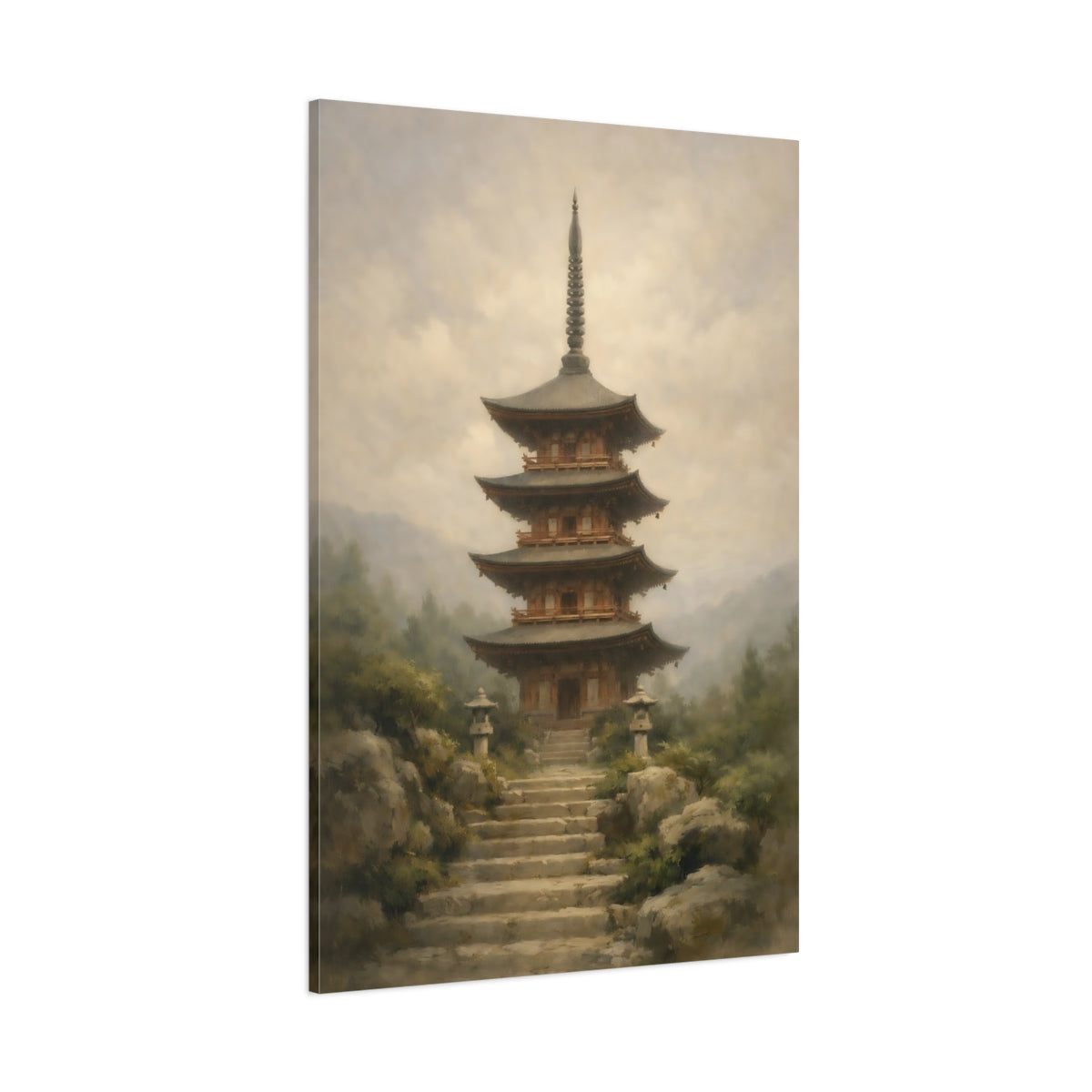 Main Mockup. Religious Pagoda Japanese Pagoda shown as stretched canvas wall art