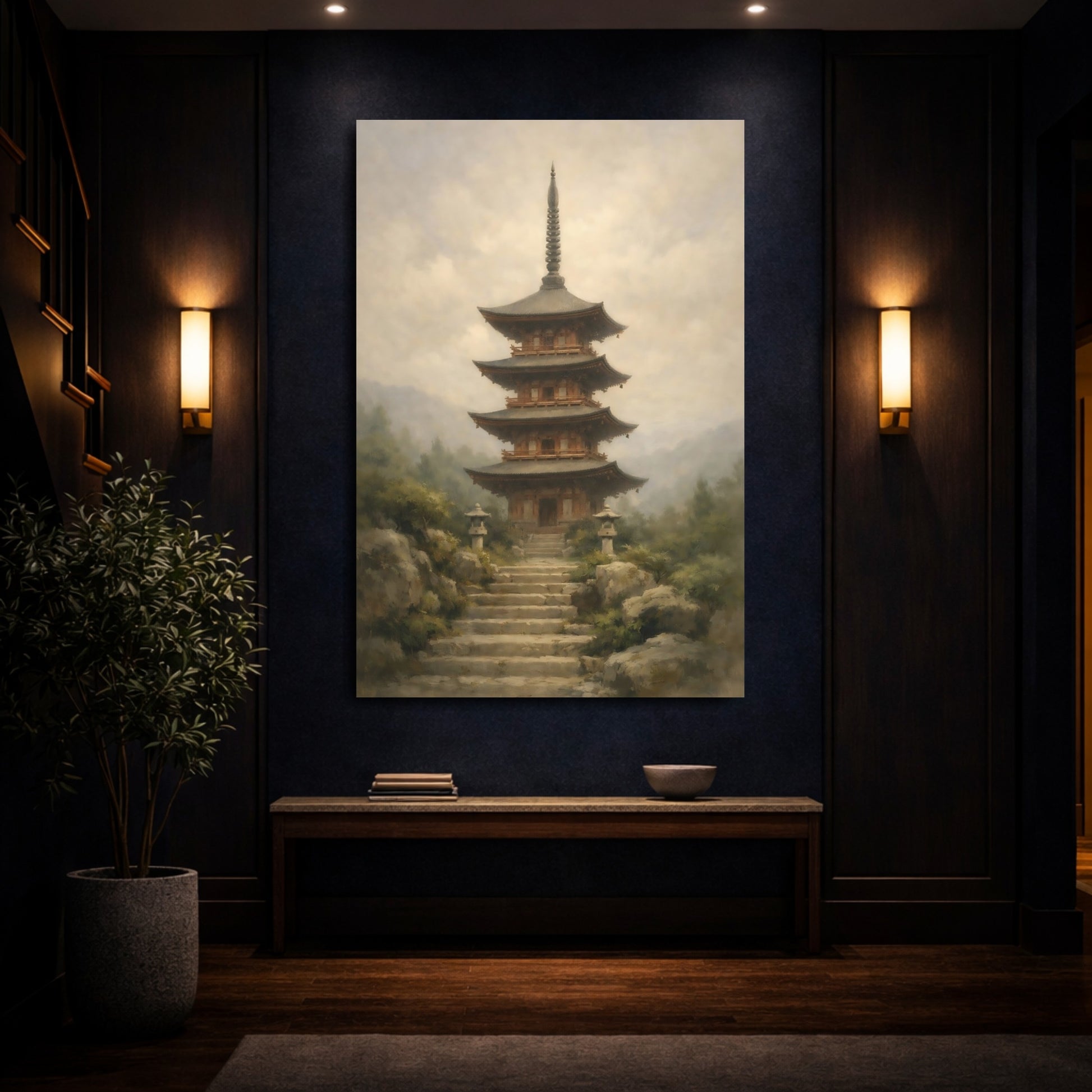 Mockup 3. Religious Pagoda Japanese Pagoda shown as stretched canvas wall art