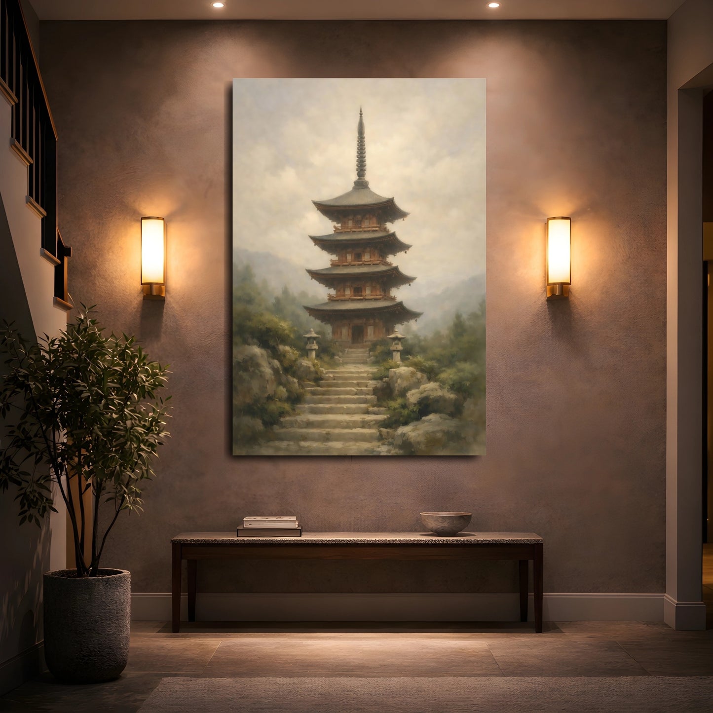 Mockup 4. Religious Pagoda Japanese Pagoda shown as stretched canvas wall art