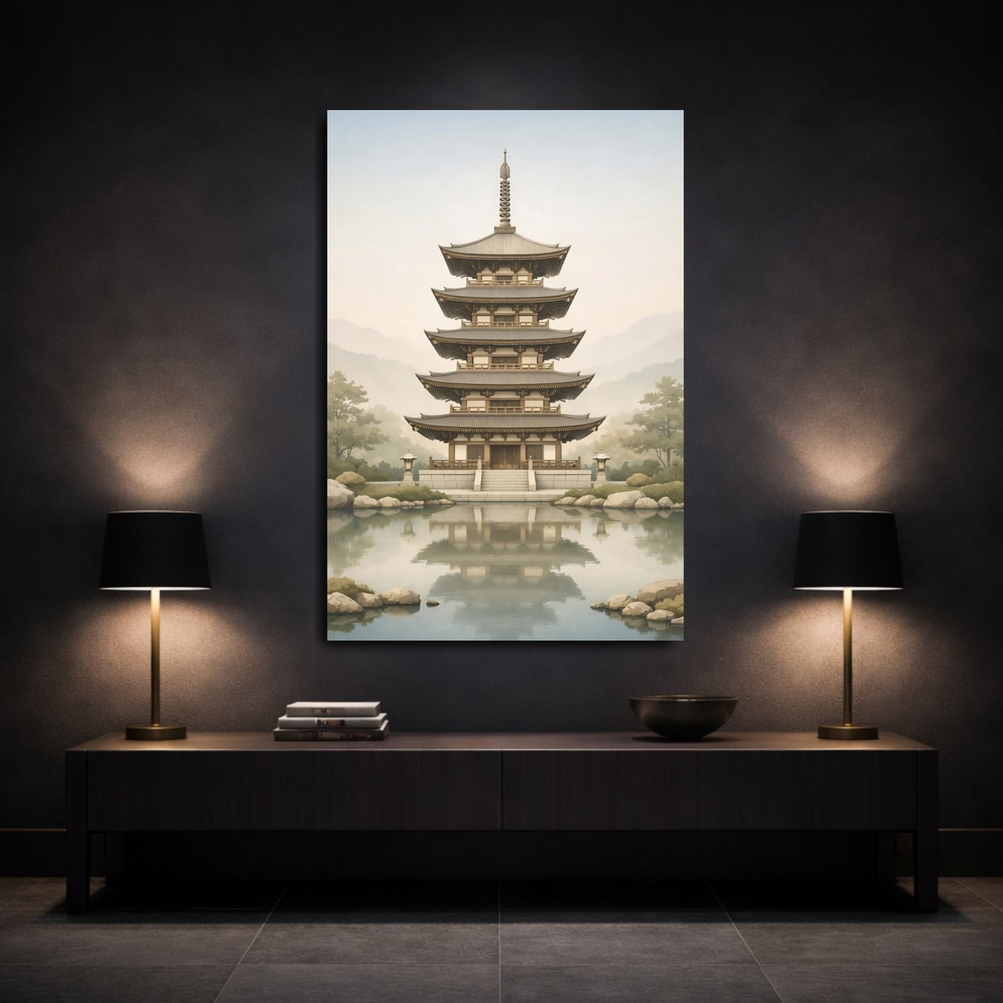 Mockup 2. Religious Pagoda Zen Pagoda shown as stretched canvas wall art
