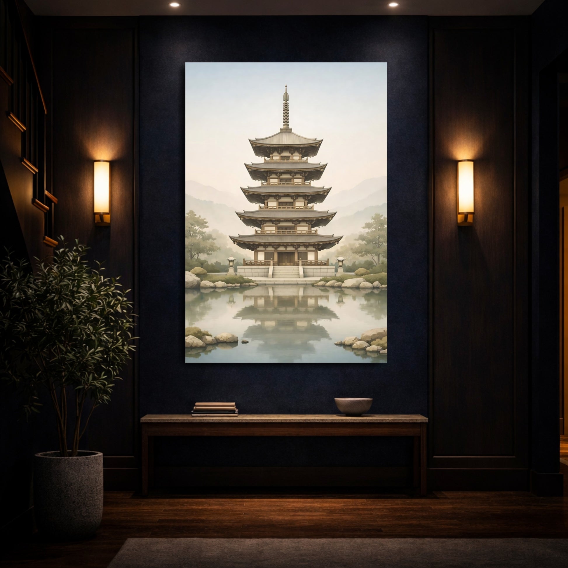 Mockup 3. Religious Pagoda Zen Pagoda shown as stretched canvas wall art