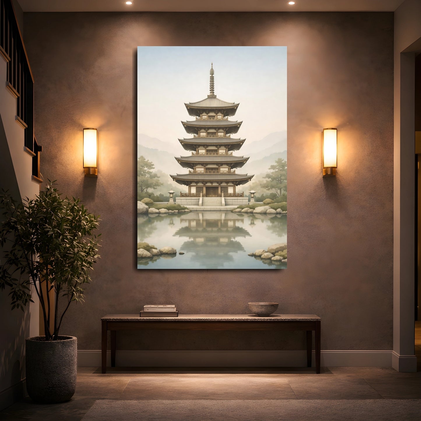 Mockup 4. Religious Pagoda Zen Pagoda shown as stretched canvas wall art