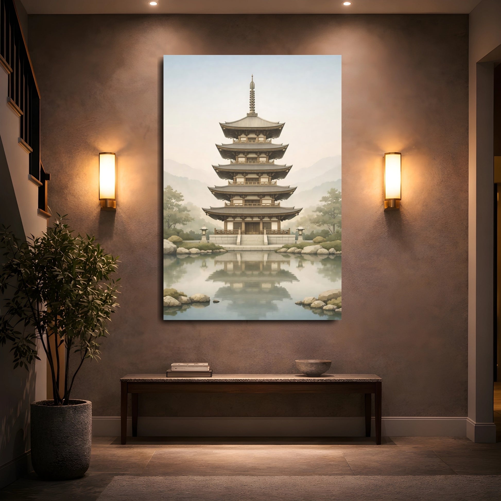 Mockup 4. Religious Pagoda Zen Pagoda shown as stretched canvas wall art