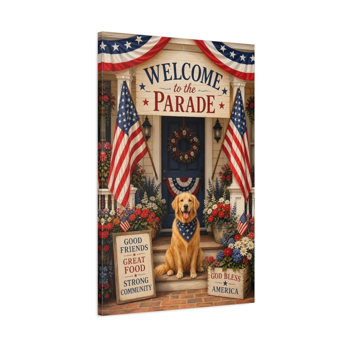Religious Patriotic Dog Celebration Canvas Print – Traditional Living Room, Above Sofa - YesArtYes