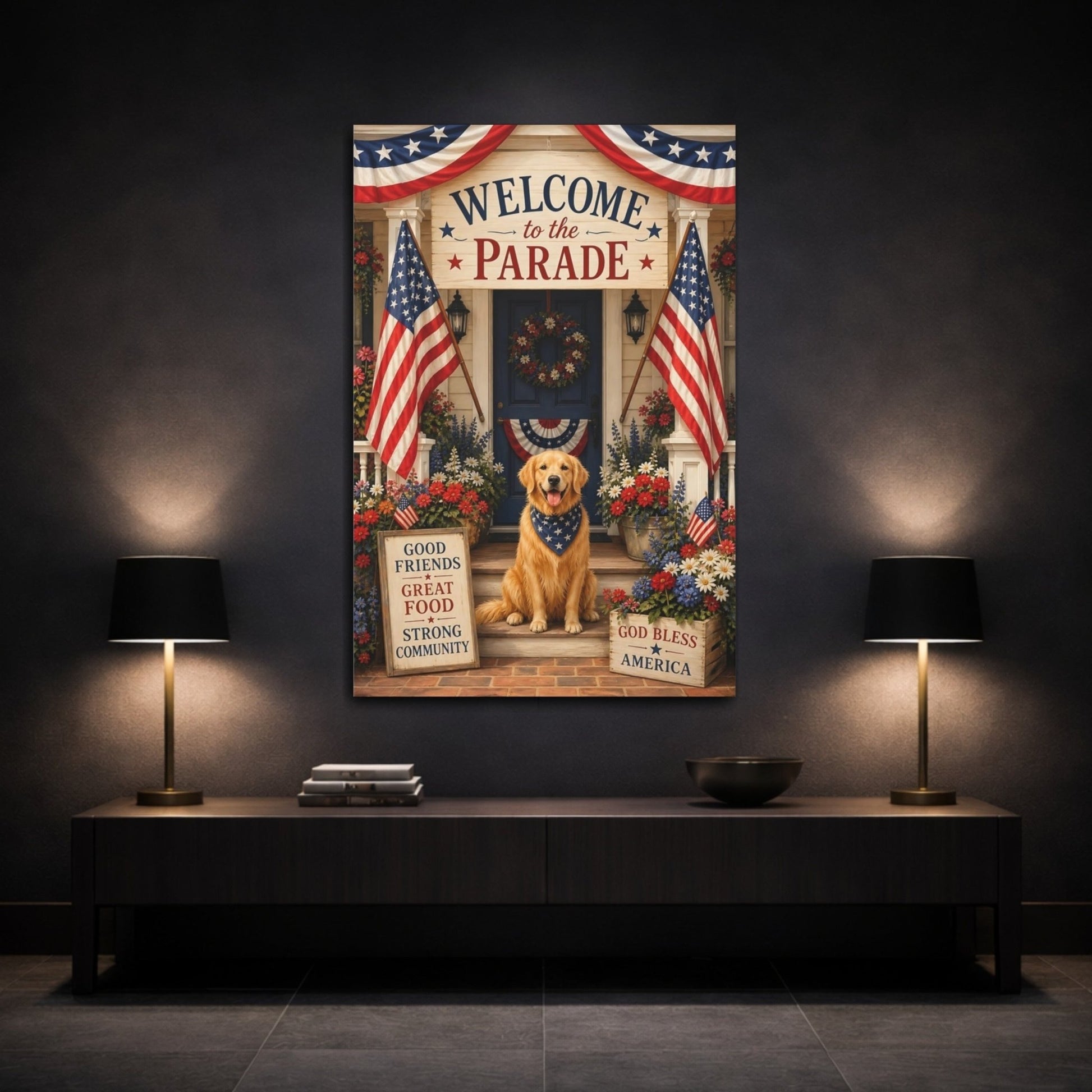 Religious Patriotic Dog Celebration Canvas Print – Traditional Living Room, Above Sofa - YesArtYes